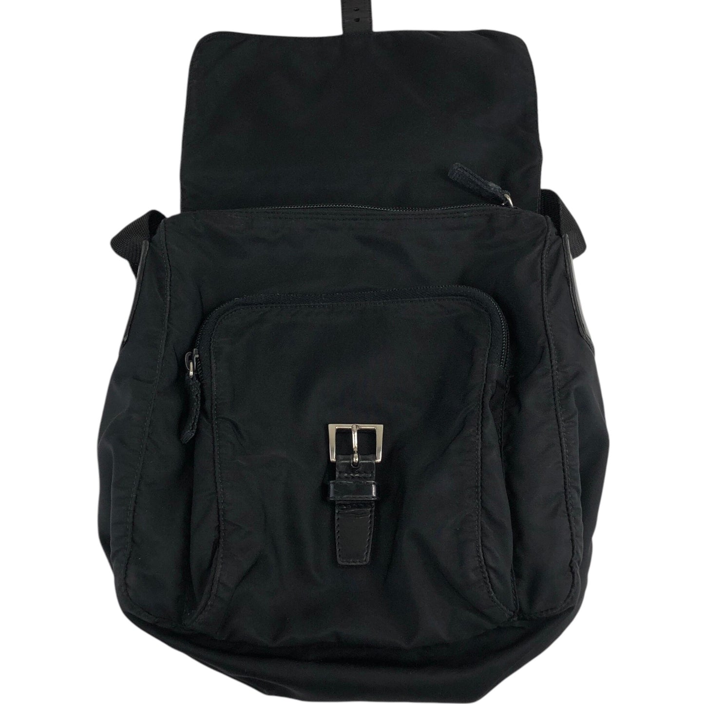 PRADA Triangle Logo Front Buckle Shoulder bag Black Vintage sx8cnr