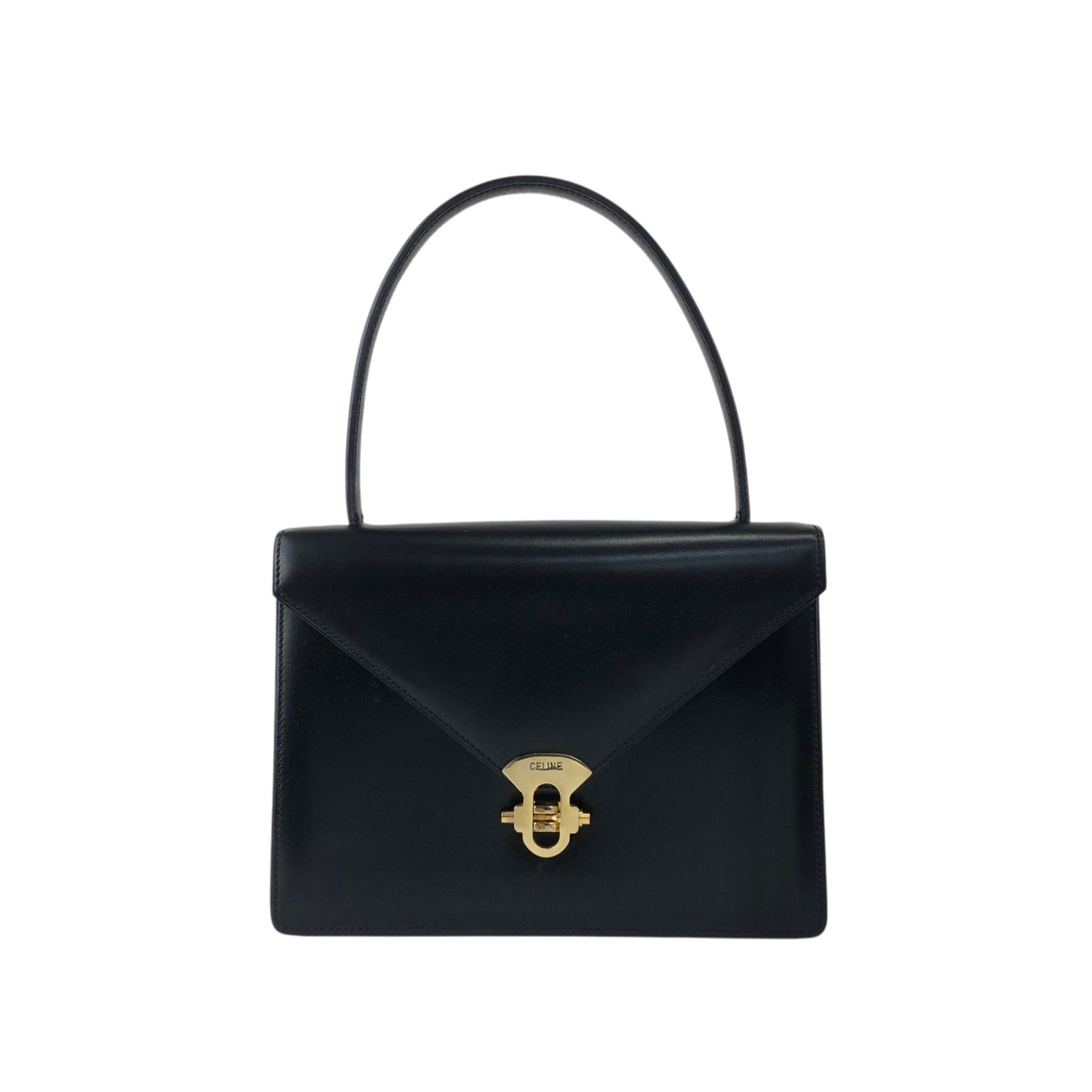 CELINE Logo Top Handle Handbag Black Vintage t8gzij