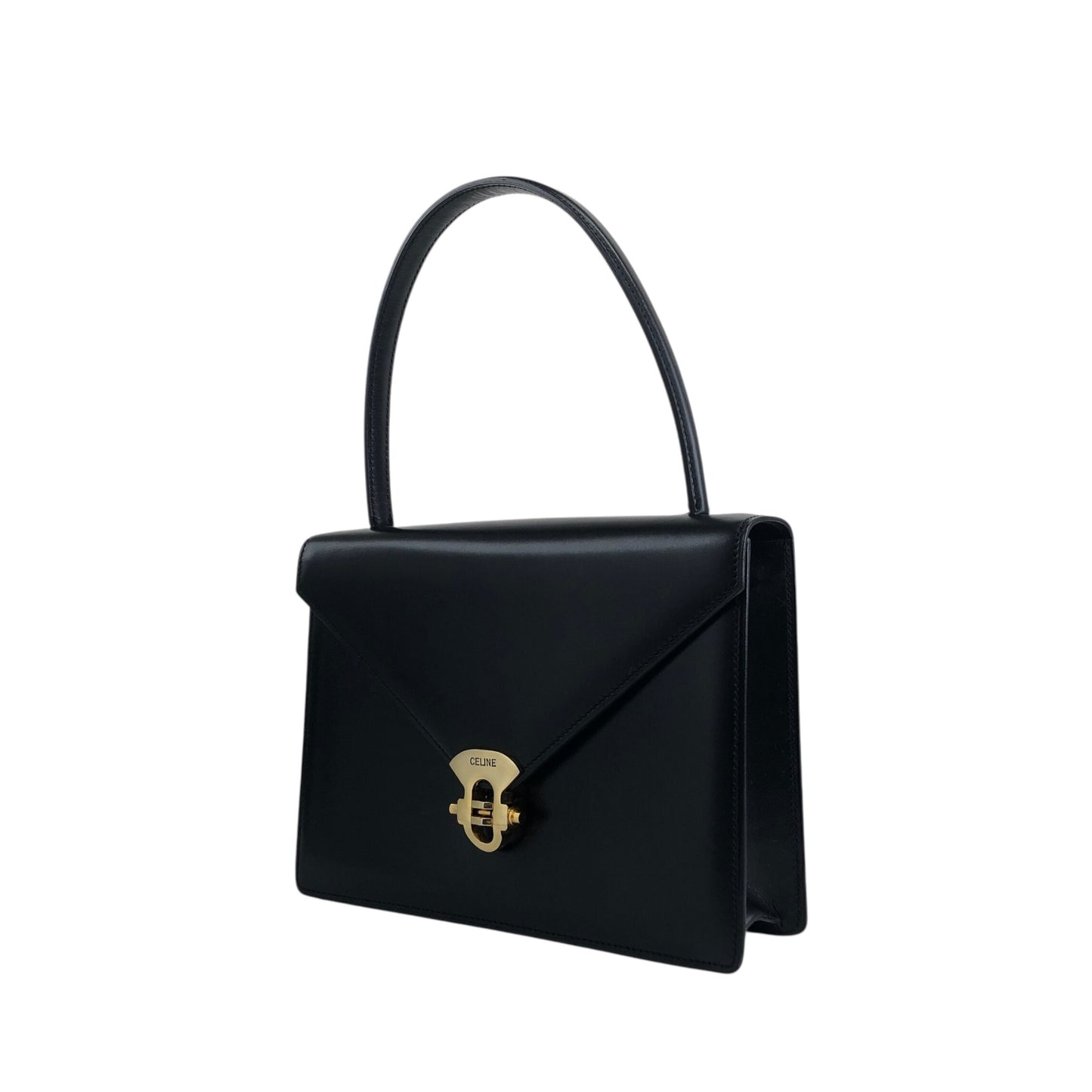 CELINE Logo Top Handle Handbag Black Vintage t8gzij