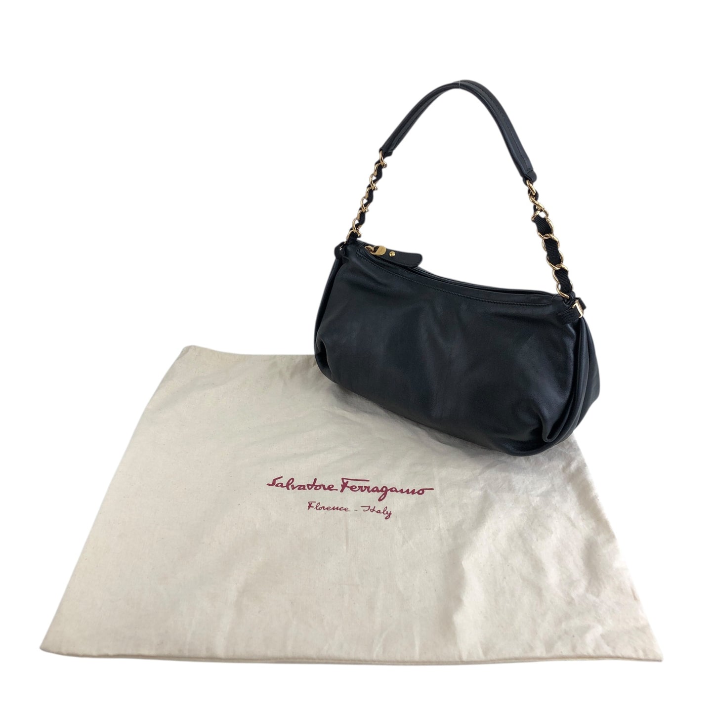 Salvatore Ferragamo Vala Ribbon Chain Shoulder bag Black Vintage j65jf8