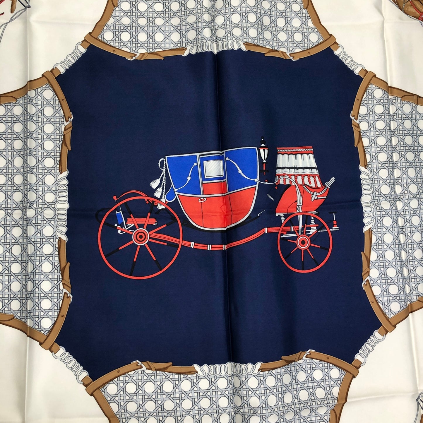 CELINE Horse Carriage Scarf Blue×White Vintage by5iar