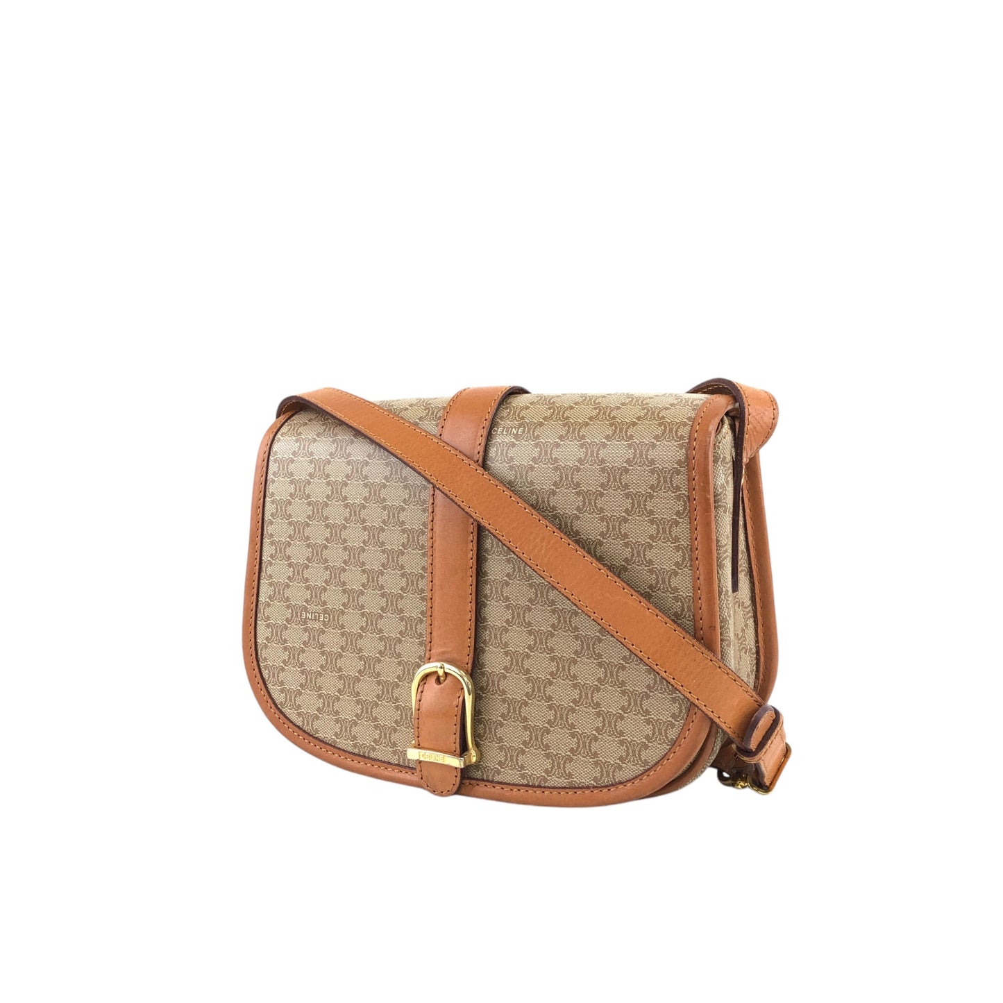 CELINE Macadam Front Buckle Shoulder bag Beige Vintage t3xmcc