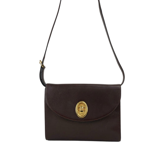 Christian Dior CD Logo Turn Lock Shoulder bag Brown Vintage navndx