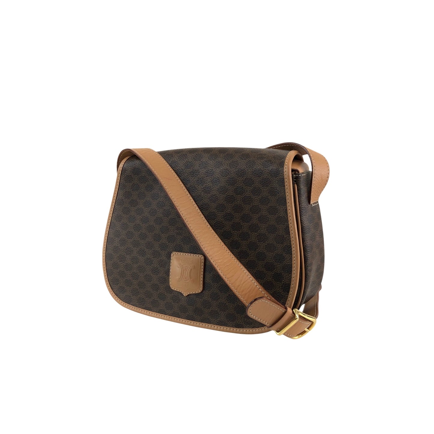 CELINE Macadam Blason Flap Shoulder bag Brown Vintage kbjacj