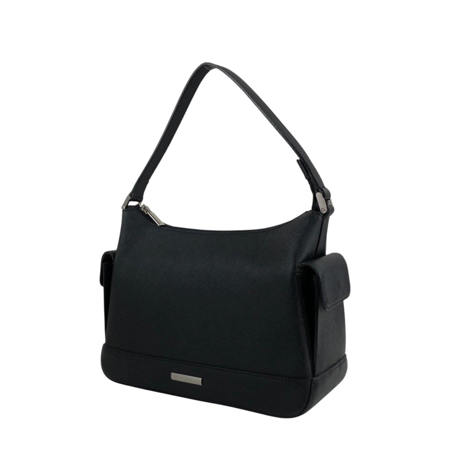 BURBERRY Logo Side Pocket Handbag Black Vintage bugrks