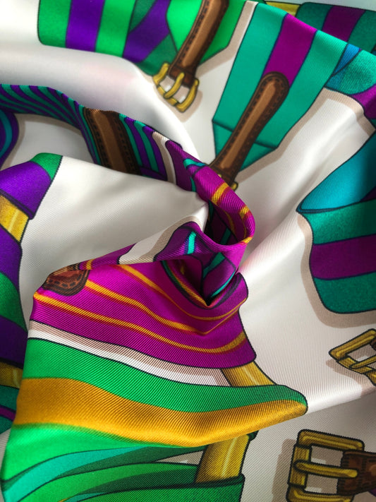 HERMES Silk Scarf Blue×Pink Vintage ig443y