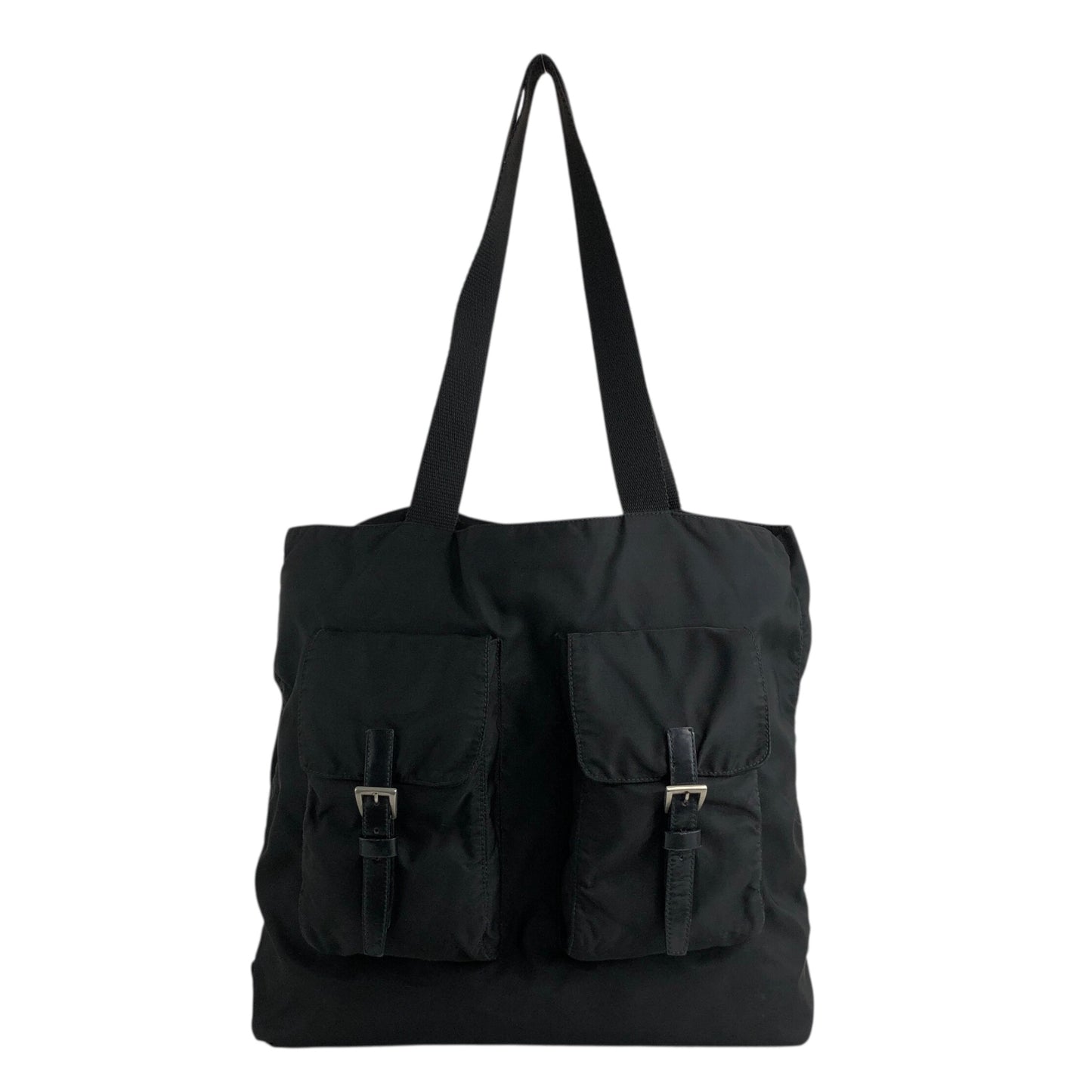 PRADA Triangle Logo Double Pocket Totebag Black Vintage ezms23
