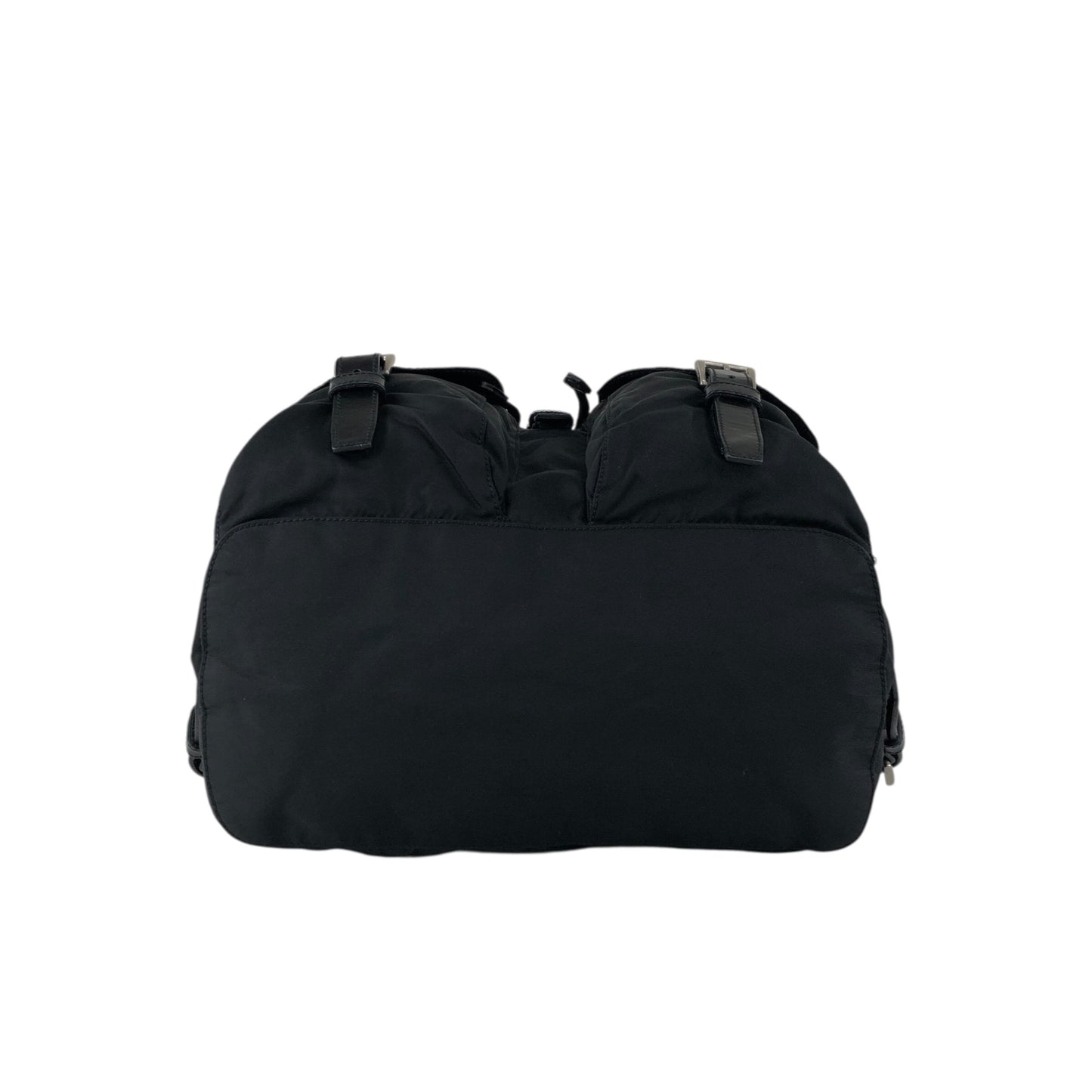 PRADA Tessuto Triangle Logo Double Pocket Backpack Black Vintage 3pvjac