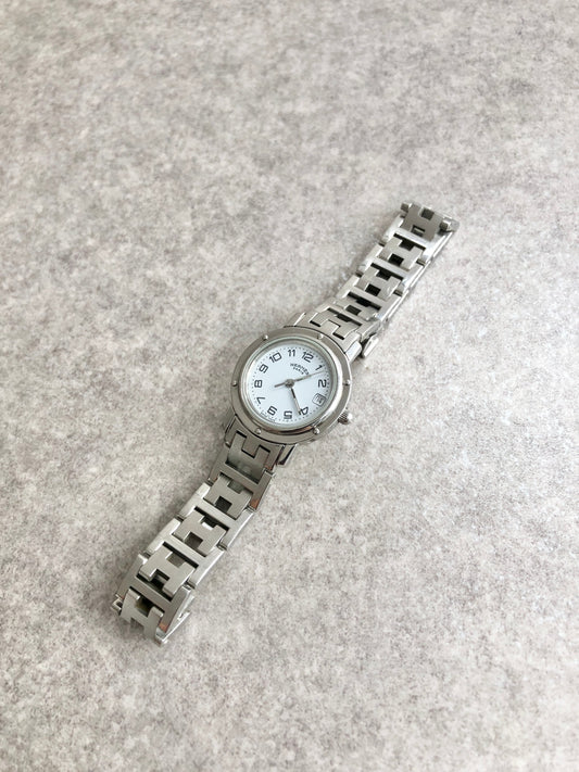 HERMES Logo Quartz Watch Silver Vintage bkagrp