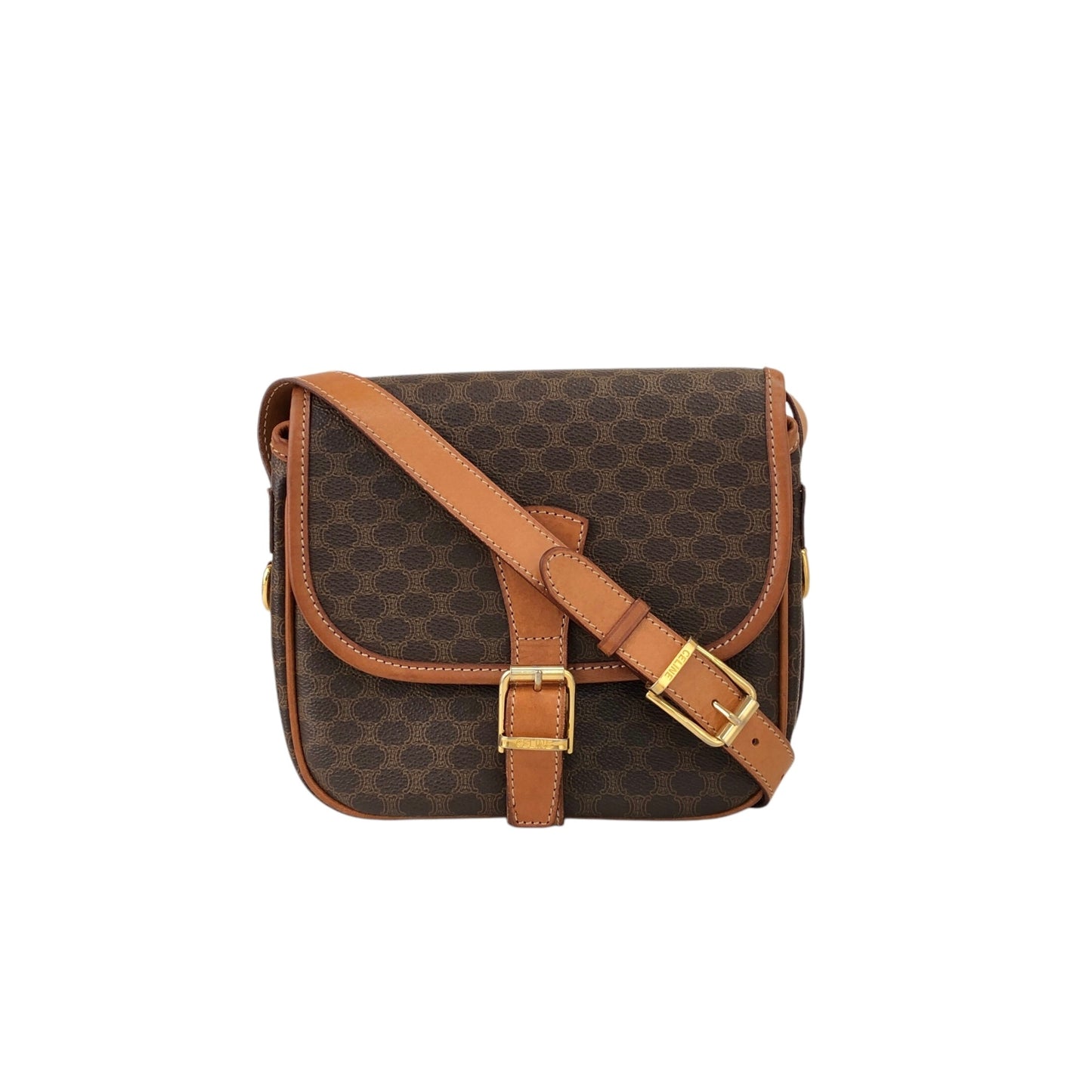 CELINE Macadam Front Buckle Shoulder bag Brown Vintage h4fac7