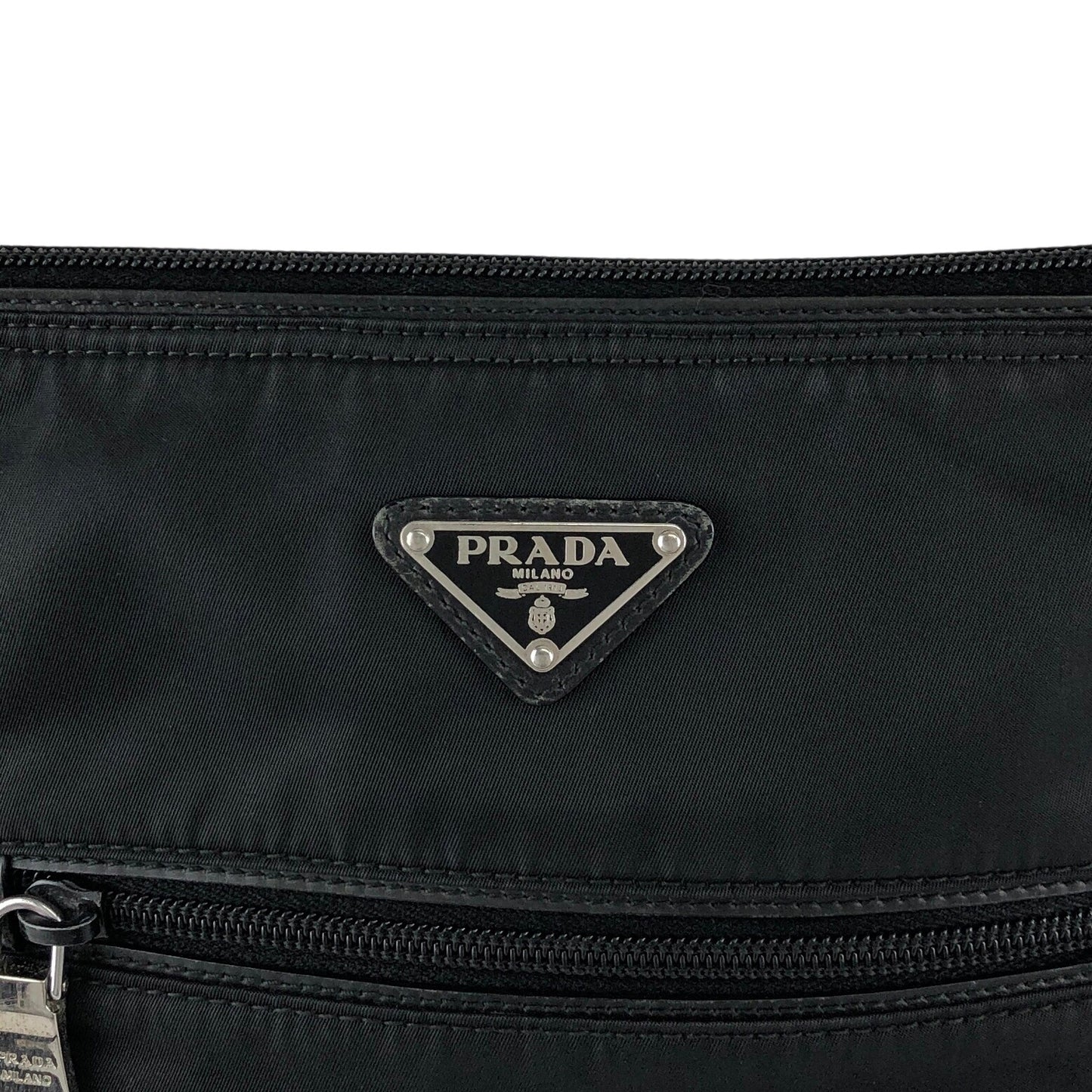 PRADA Tessuto Triangle Logo Front Pocket Shoulder bag Black Vintage viexpn