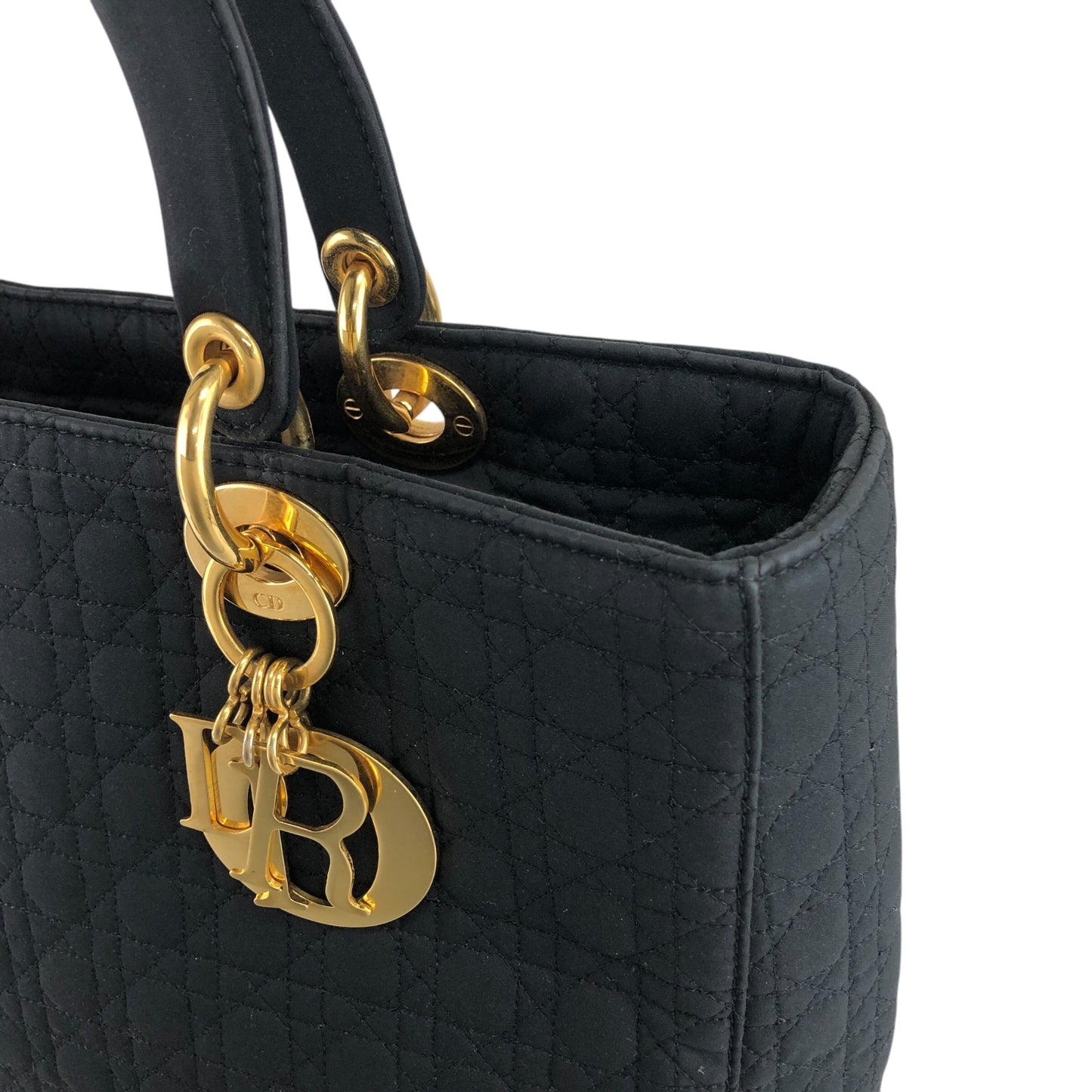 Christian Dior Cannage Logo Charm Handbag Black Vintage 2camf8
