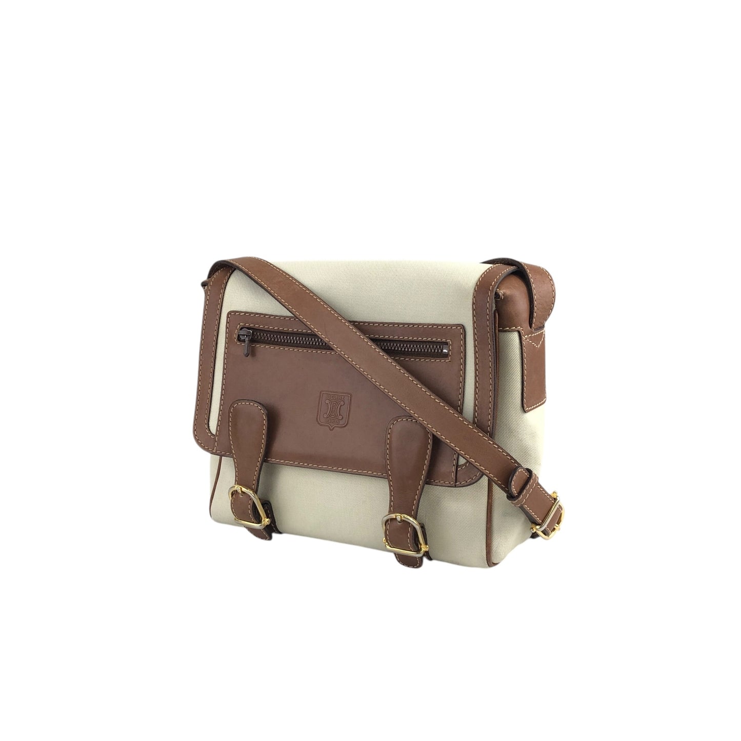 CELINE Blason Shoulder bag White×Brown Vintage ue3evj