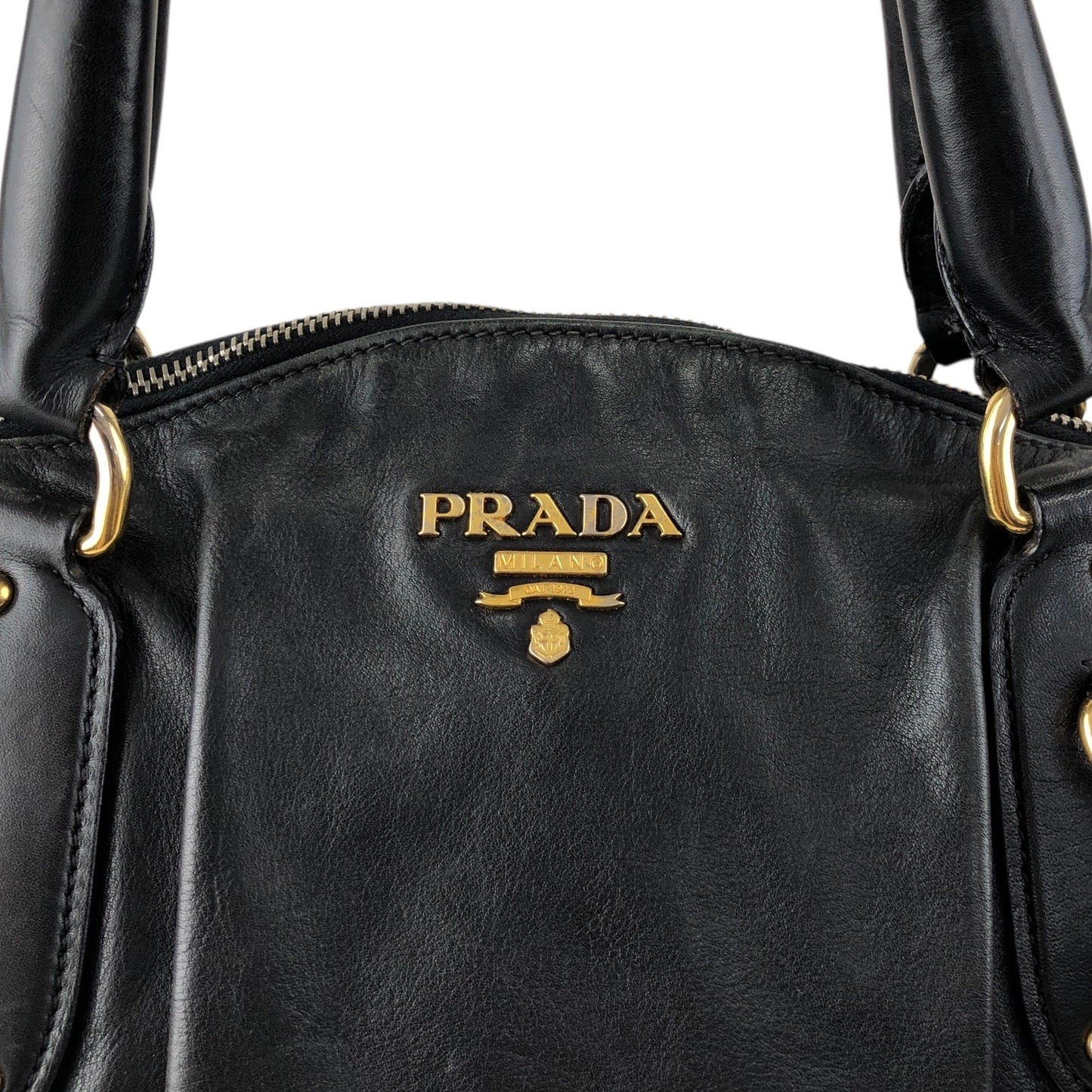 PRADA Logo Two-way Handbag Shoulder bag Black Vintage ashbj6