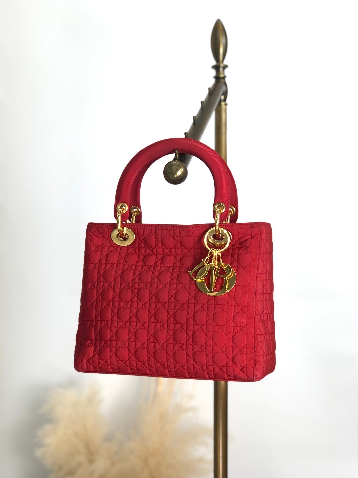 Christian Dior Cannage Charm 手提包 紅色復古 cstet8