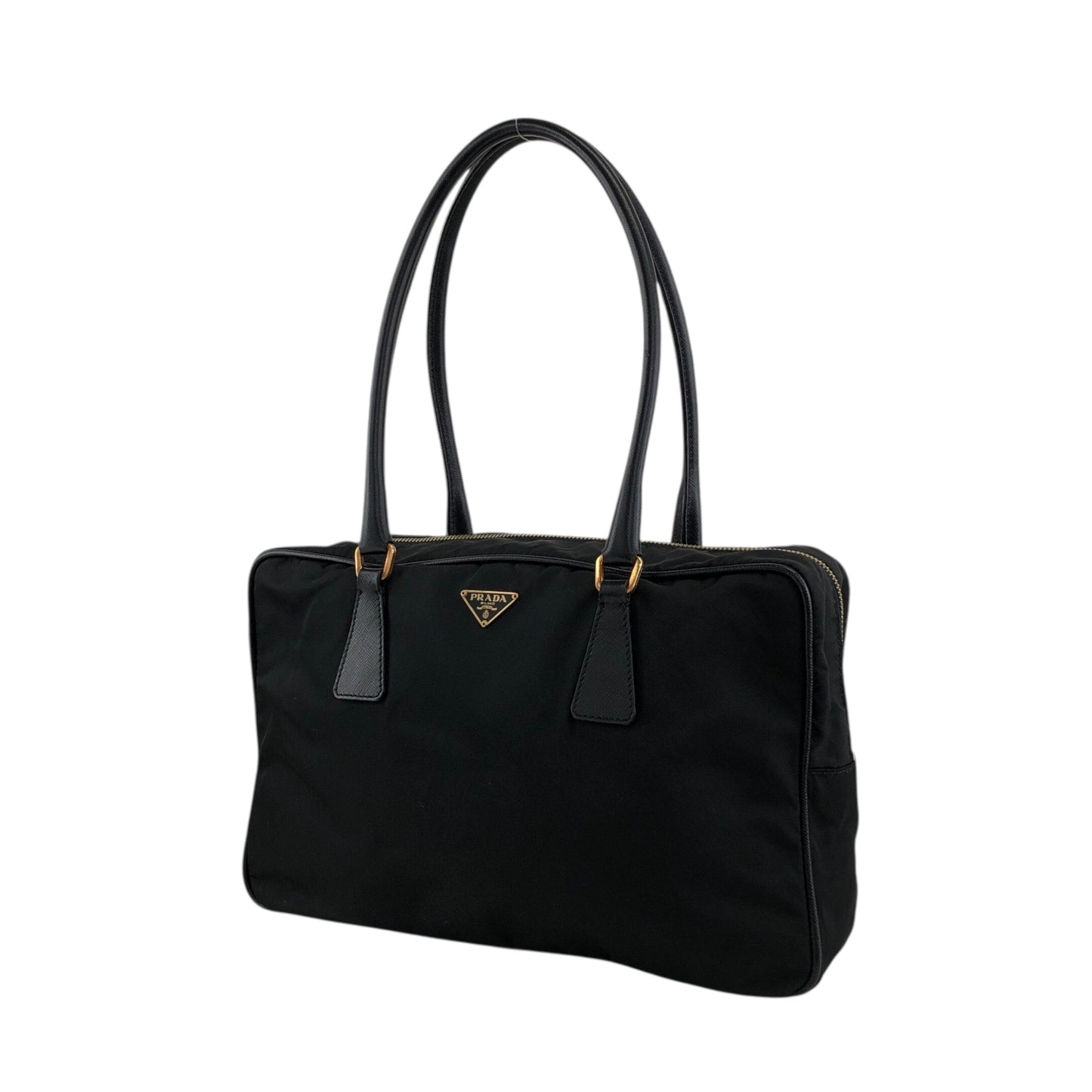 PRADA Tessuto Triangle Logo Small Boston bag Handbag Black Vintage jgrnxc