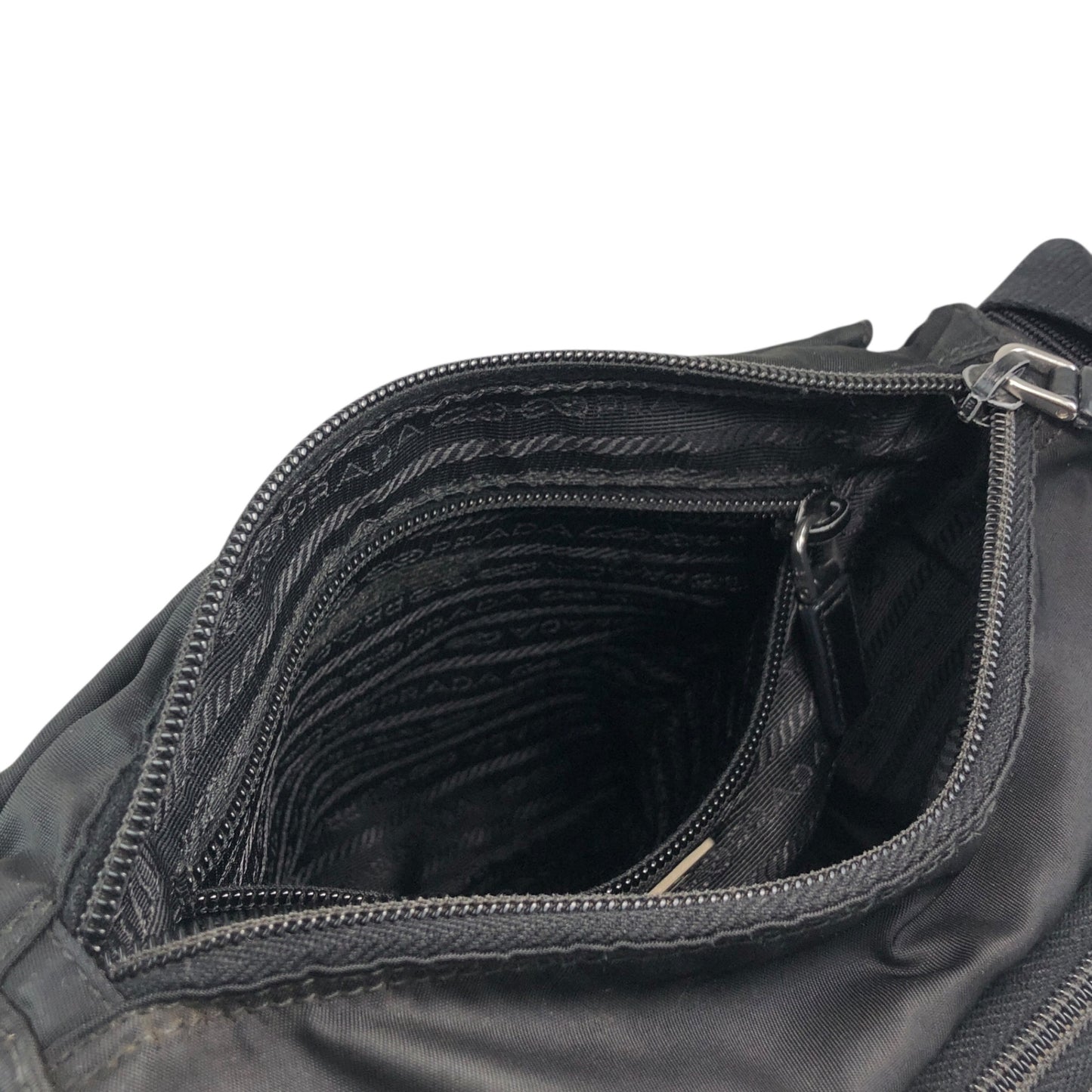 PRADA Tessuto Triangle Logo Front Buckle Side Pocket Shoulder bag Black Vintage 5whkzb