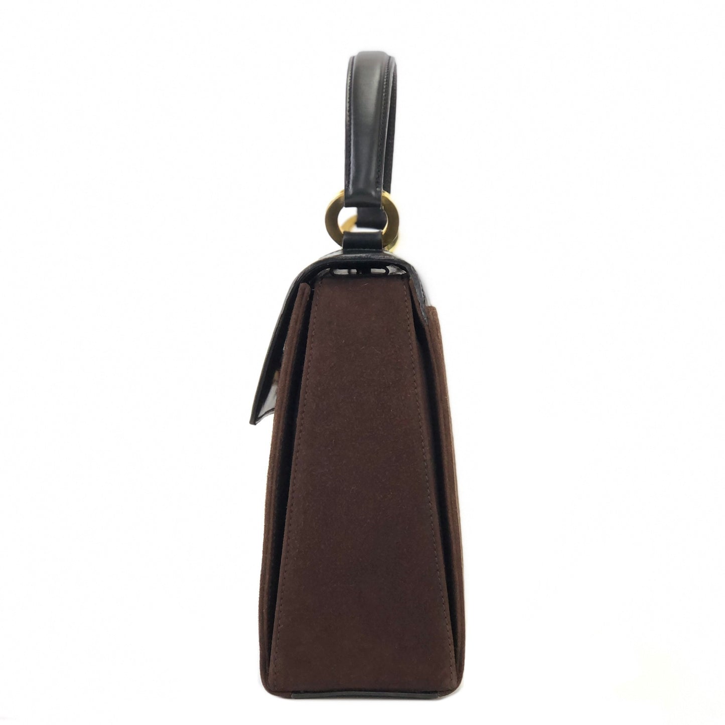 CELINE Circle Logo Suede Leather Two-way Handbag Shoulder bag Brown Black Vintage vxyndh