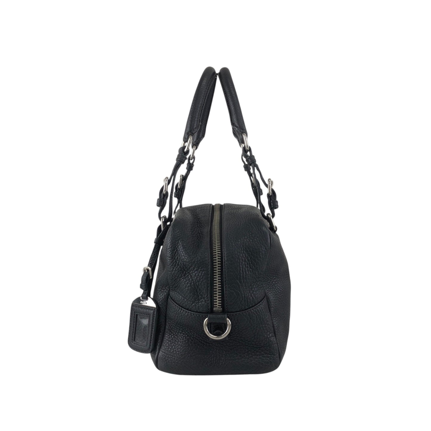PRADA Logo Embossed Small Boston bag Handbag Black Vintage maefbu