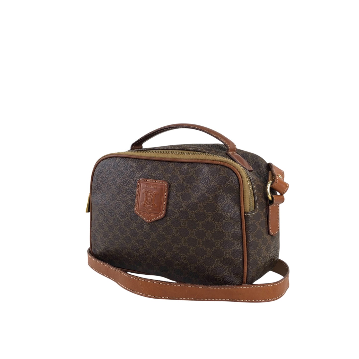 CELINE Macadam Blason Two-way Handbag Shoulder bag Brown Vintage 8rtyi2