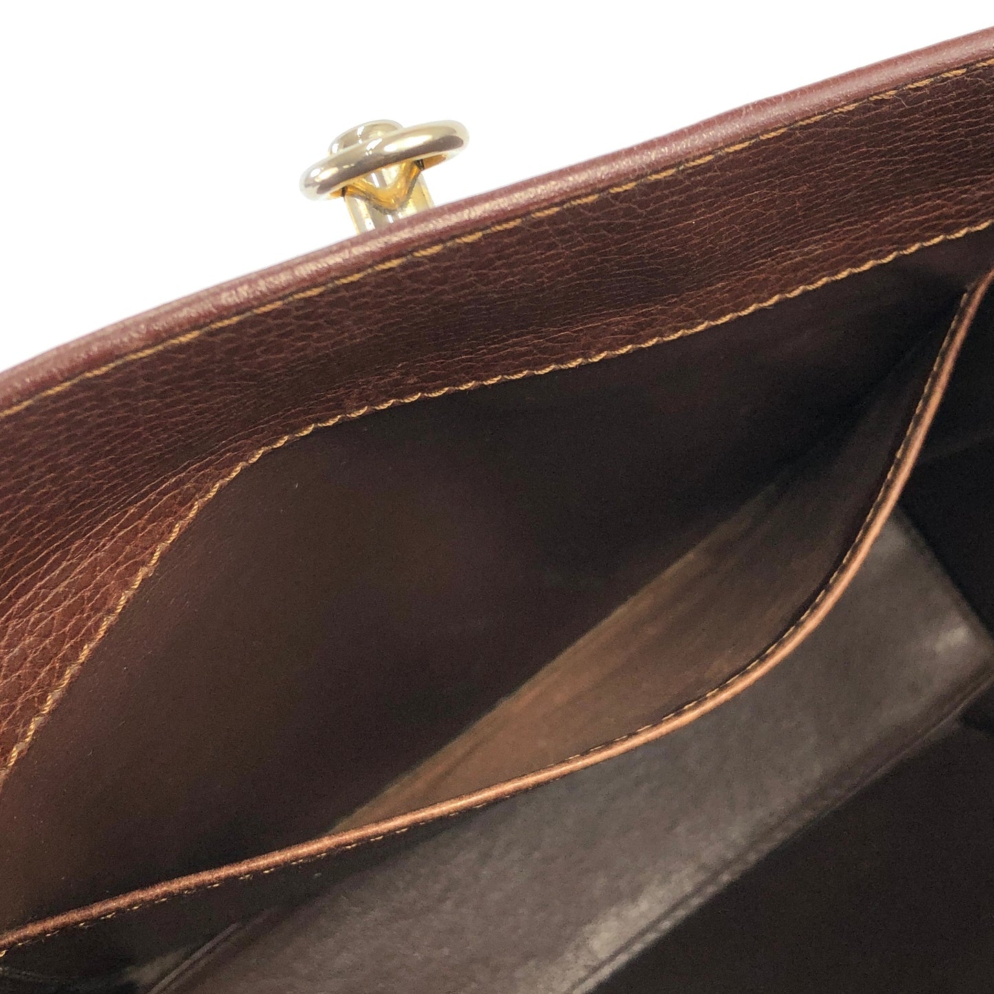 CELINE Gancini Logo Motif Square Leather Handbag Brown Vintage e8kt7d