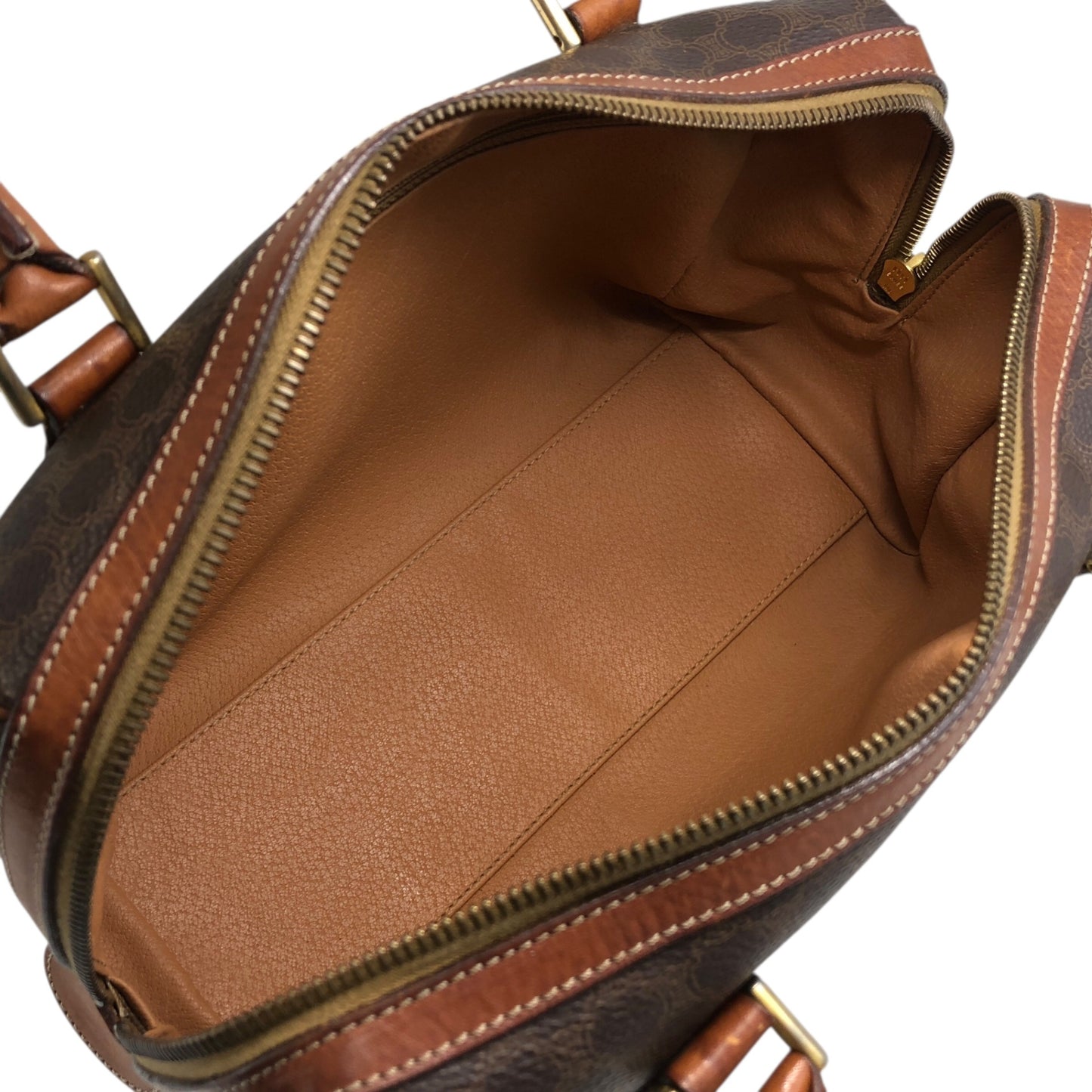 CELINE Macadam Blason Small Boston bag Handbag Brown Vintage akh2uk