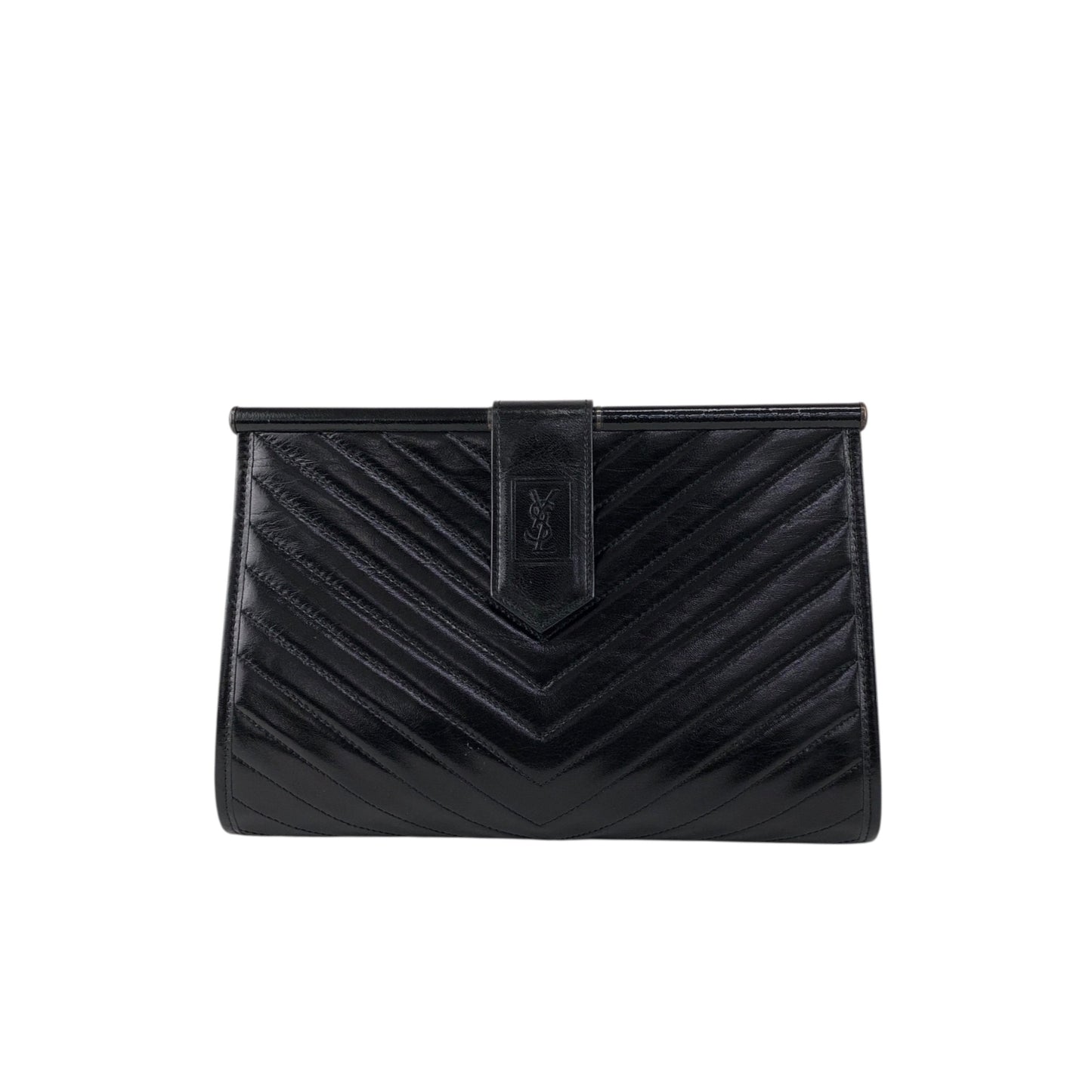 Yves Saint Laurent YSL Logo Bias Stitch Clutch bag Black Vintage b3p3mj