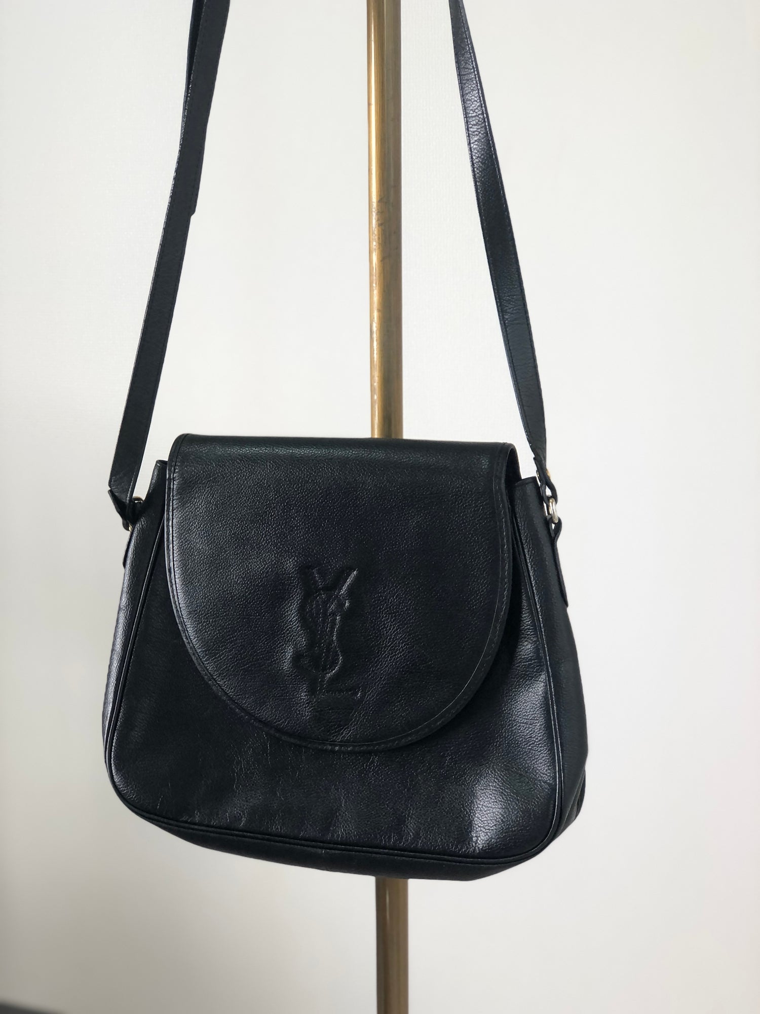 Yves Saint Laurent YSL Logo Stitch Leather Shoulder bag Black