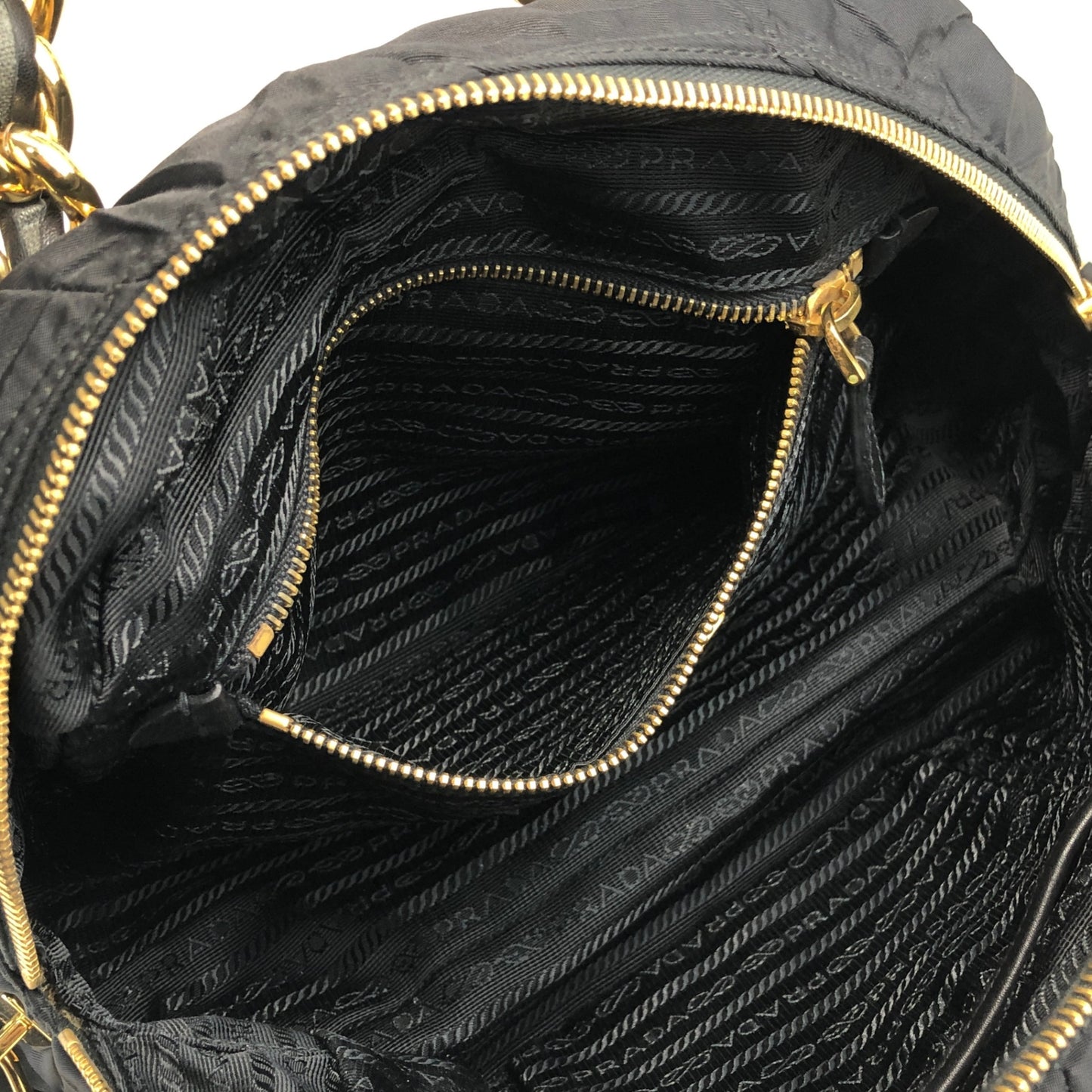 PRADA Logo Chain Handbag Black Vintage bruewc