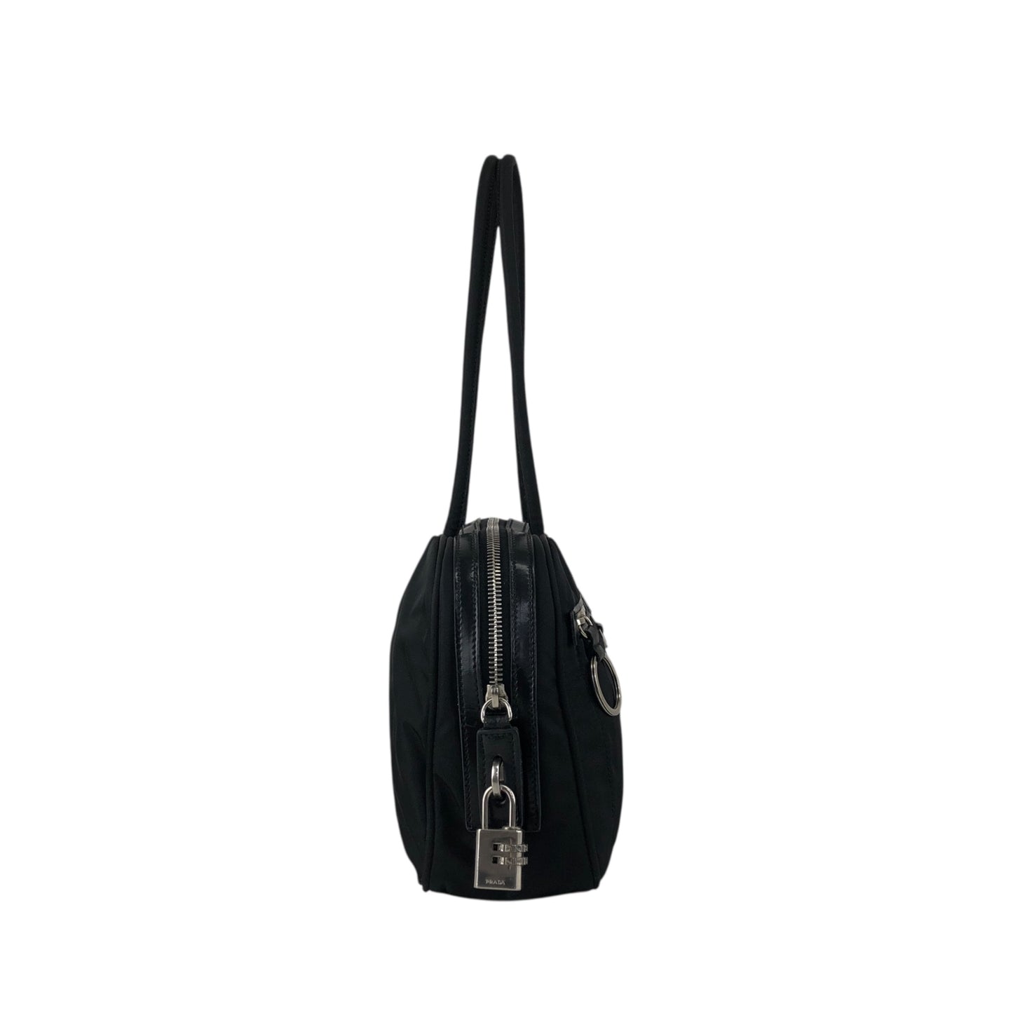 PRADA Tessuto Triangle Logo Front Pocket Small Boston bag Handbag Black Vintage gips8j