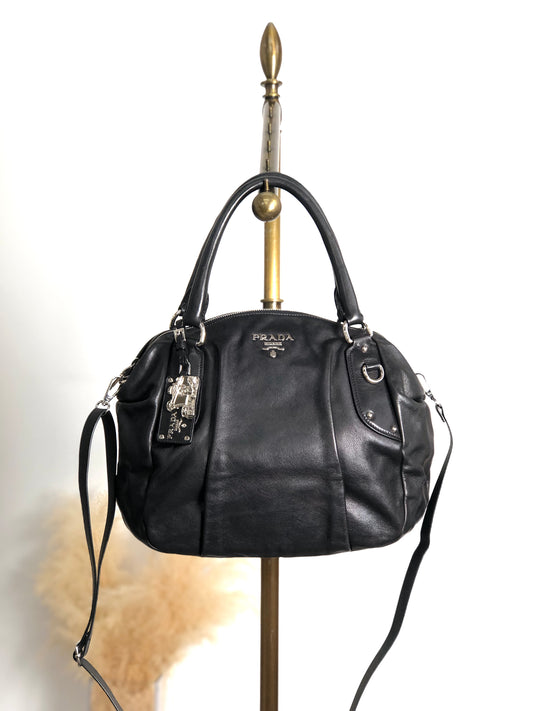 PRADA Logo Two-way Handbag Shoulder bag Black Vintage te623t