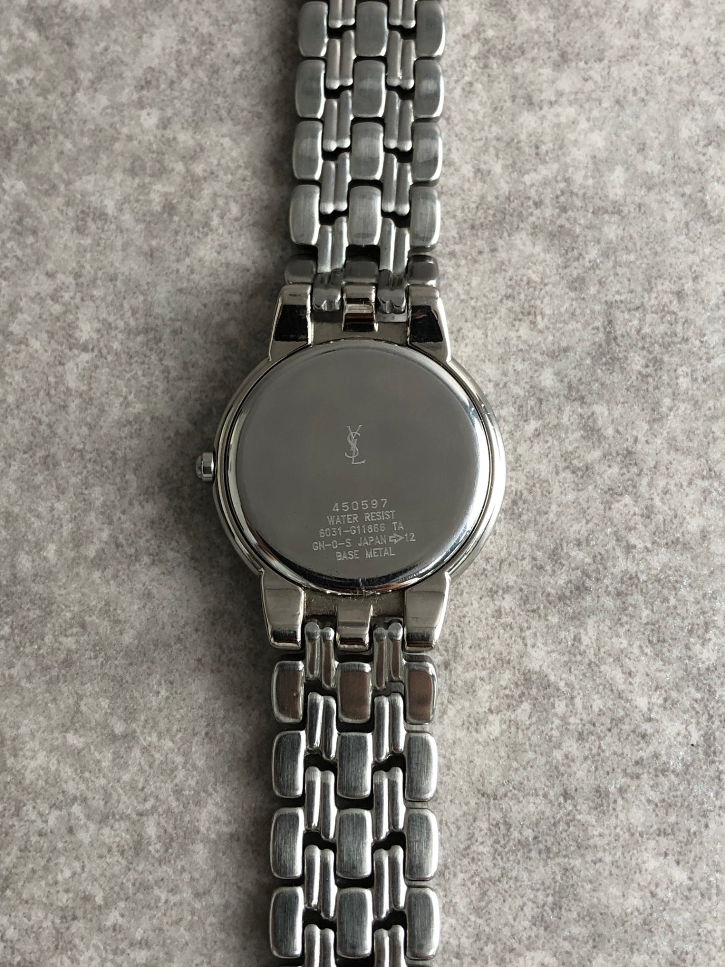 Yves Saint Laurent YSL Logo Quartz Watch Silver 6031-G11680 Vintage nkprwd