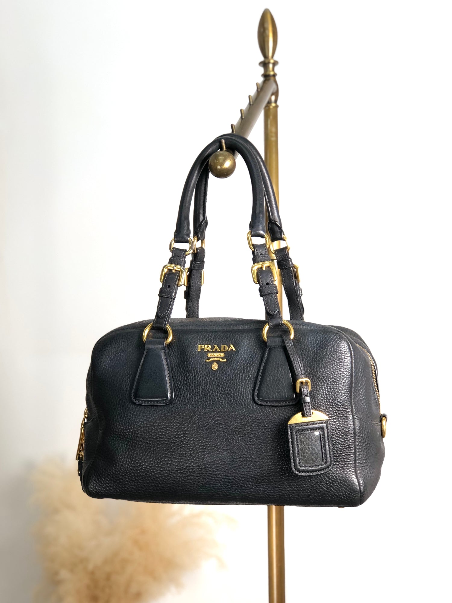 PRADA Logo Small Boston bag Handbag Black Vintage c8s4mf