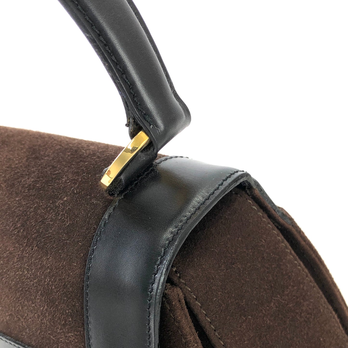 CELINE Circle Logo Suede Leather Two-way Handbag Shoulder bag Brown Black Vintage vxyndh