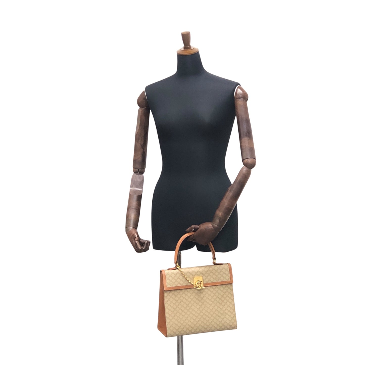 CELINE Macadam Gancini Top Handle Handbag Beige Vintage 7t3nty