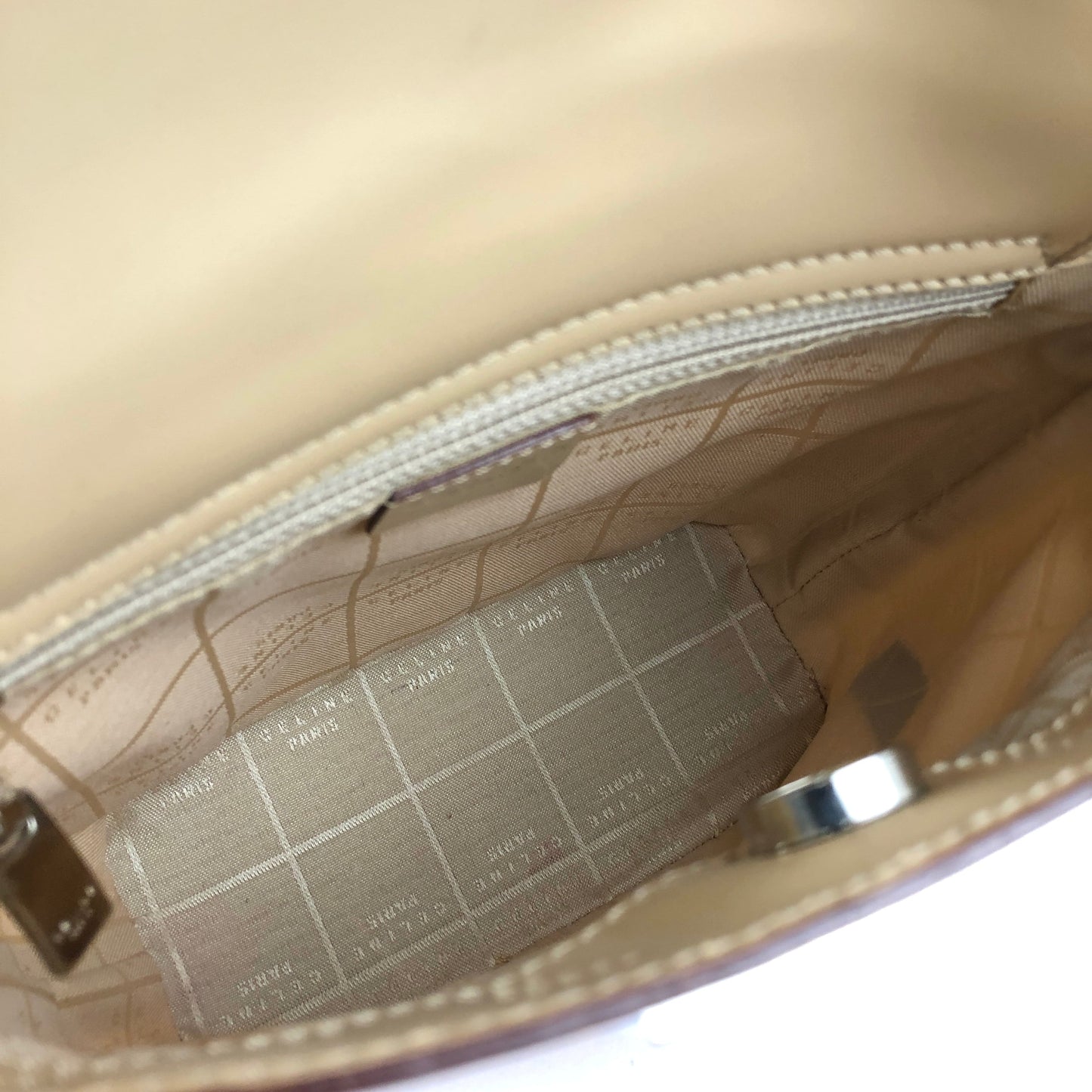 CELINE Plate Logo Nylon Enamel Mini Bag Pochette Shoulder Bag Beige Vintage Old Celine 27b7s8