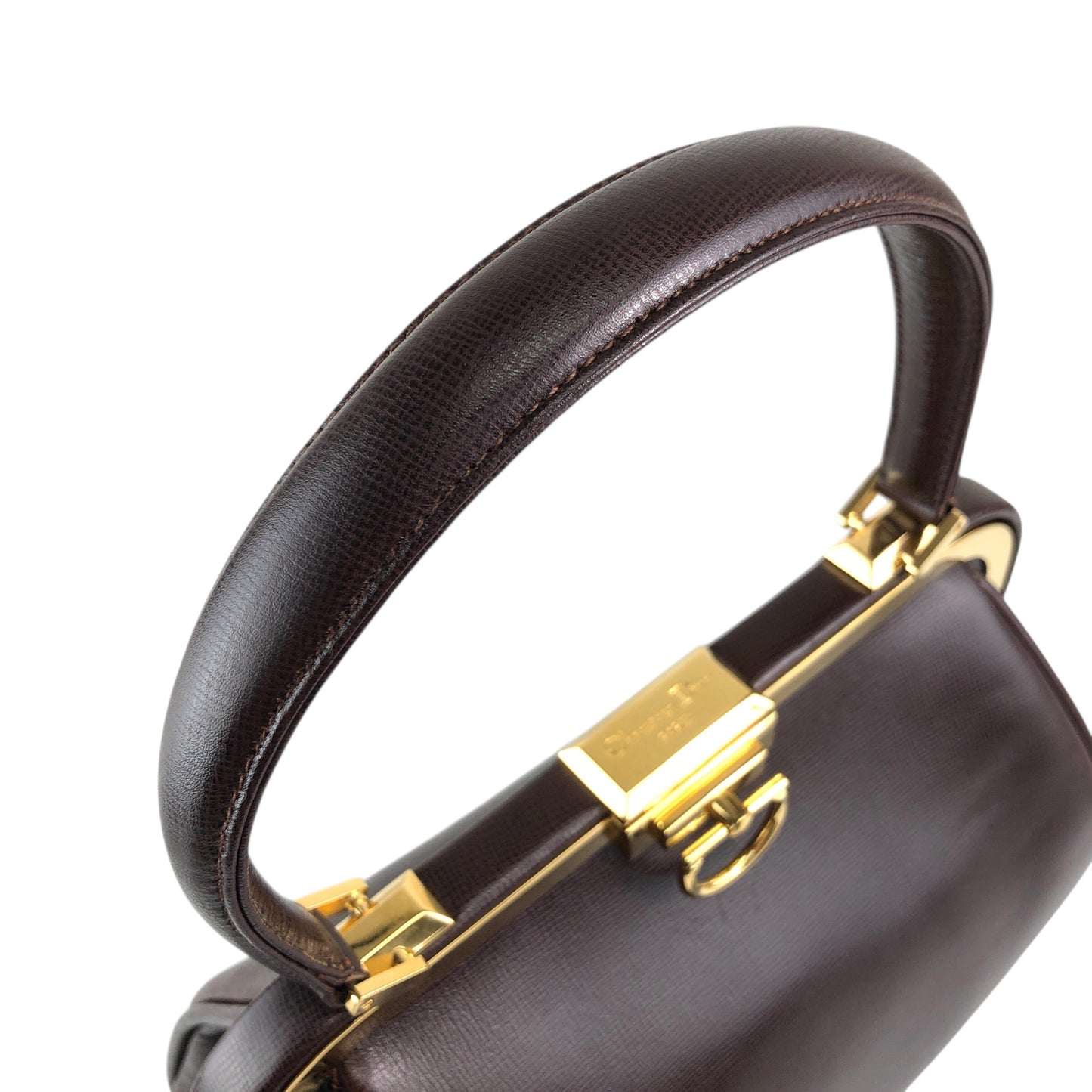 Christian Dior Gancini Metal Clasp Two-way Handbag Shoulder bag Brown Vintage pzns32
