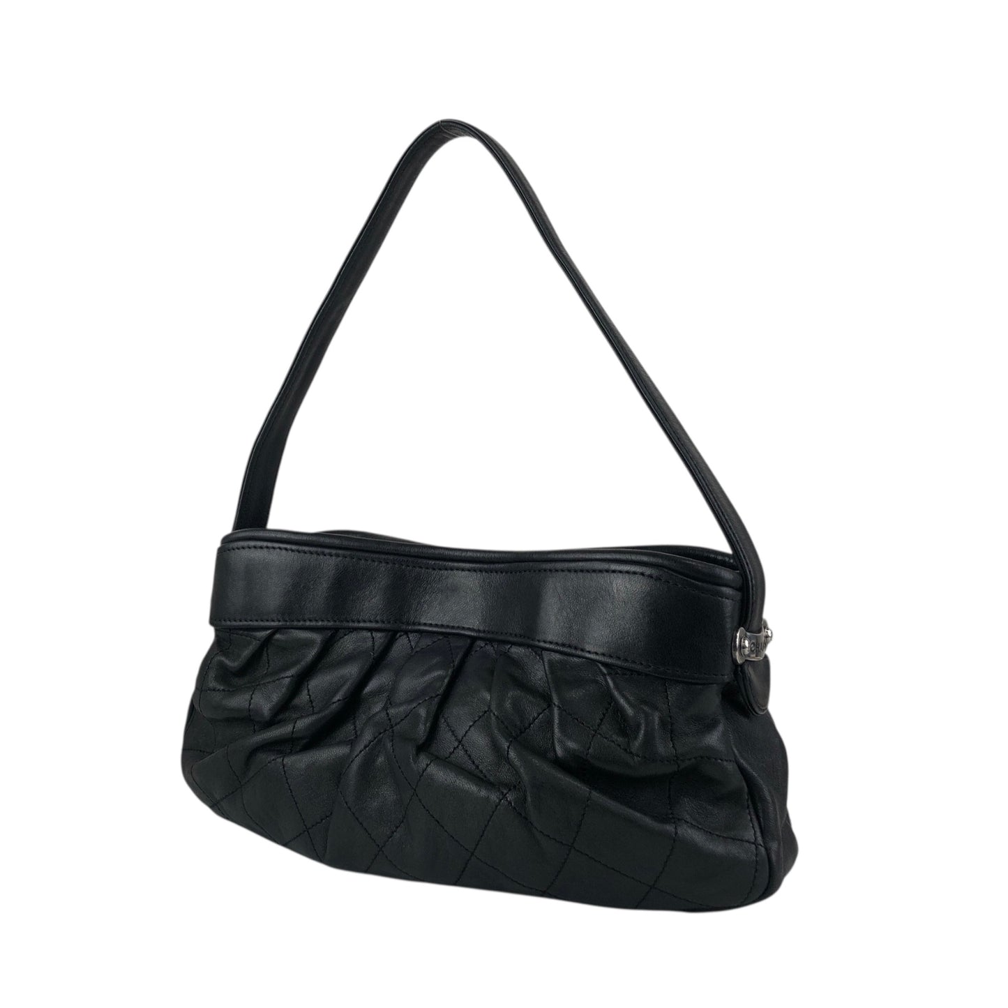 CHANEL Matelasse Logo Shoulder bag Black Vintage mwt523
