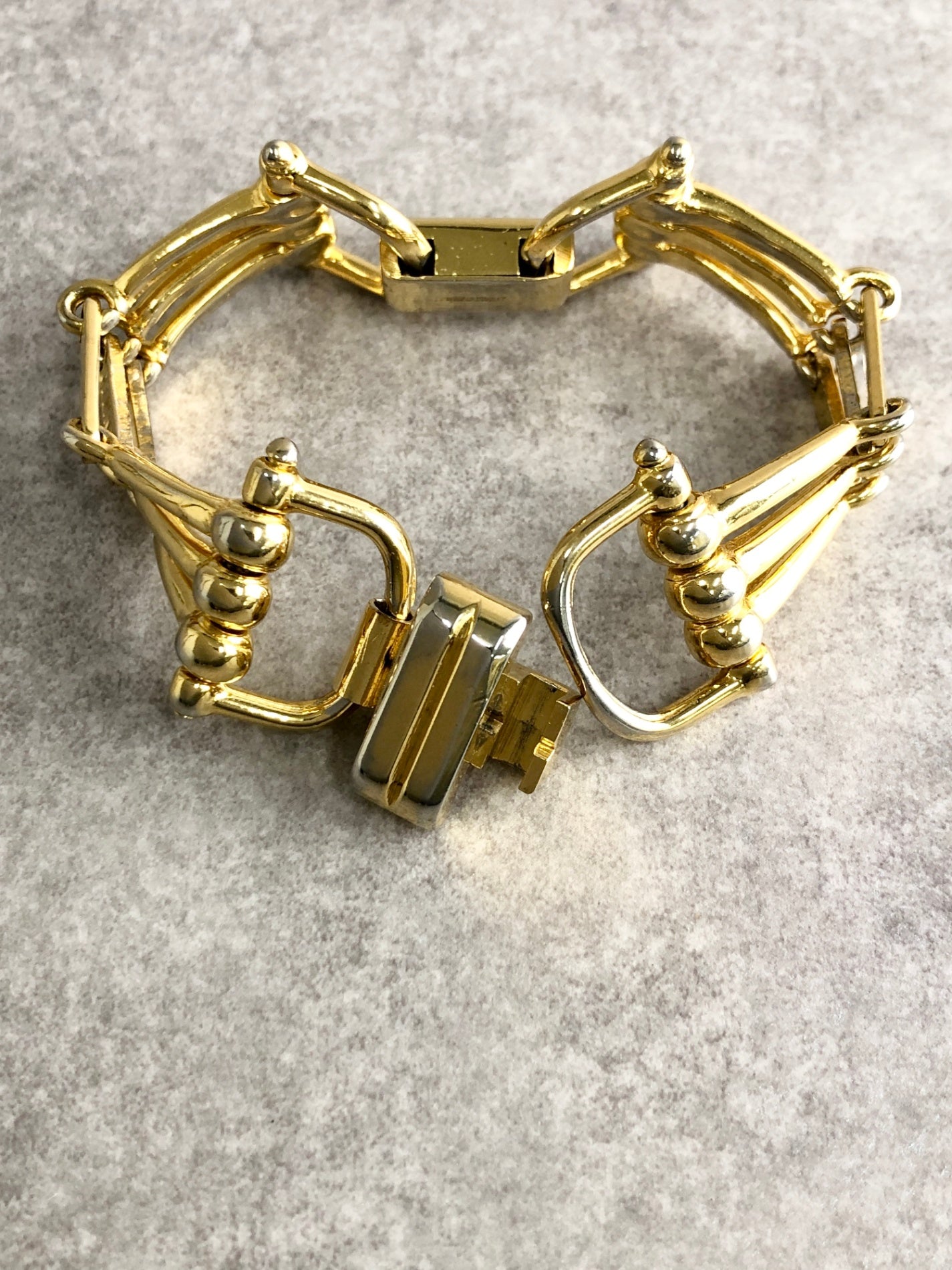 CELINE Horse Bit Bracelet Gold Vintage 3psgja