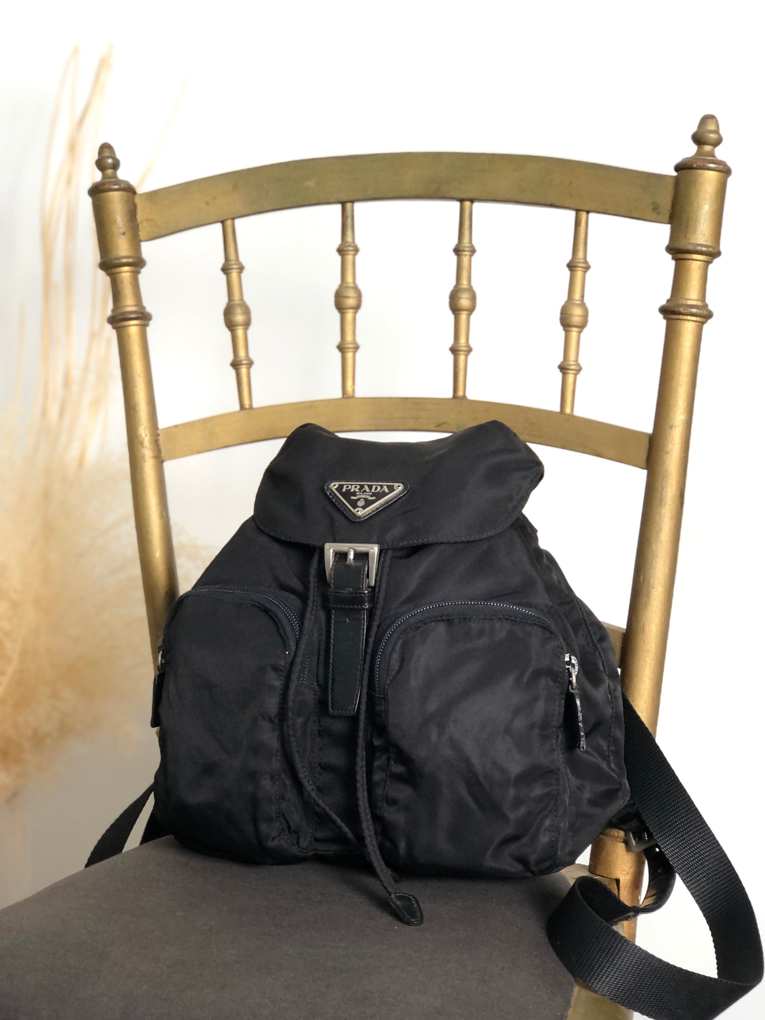 PRADA borsa in tessuto リュック PRADA Tessuto Triangle Logo Front Buckle Backpack Black Vintage