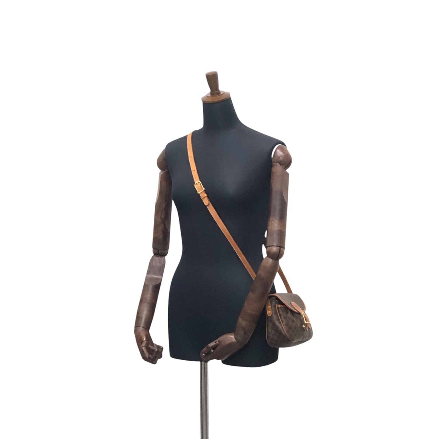 CELINE Macadam Blason Front Buckle Shoulder bag Brown Vintage msur28