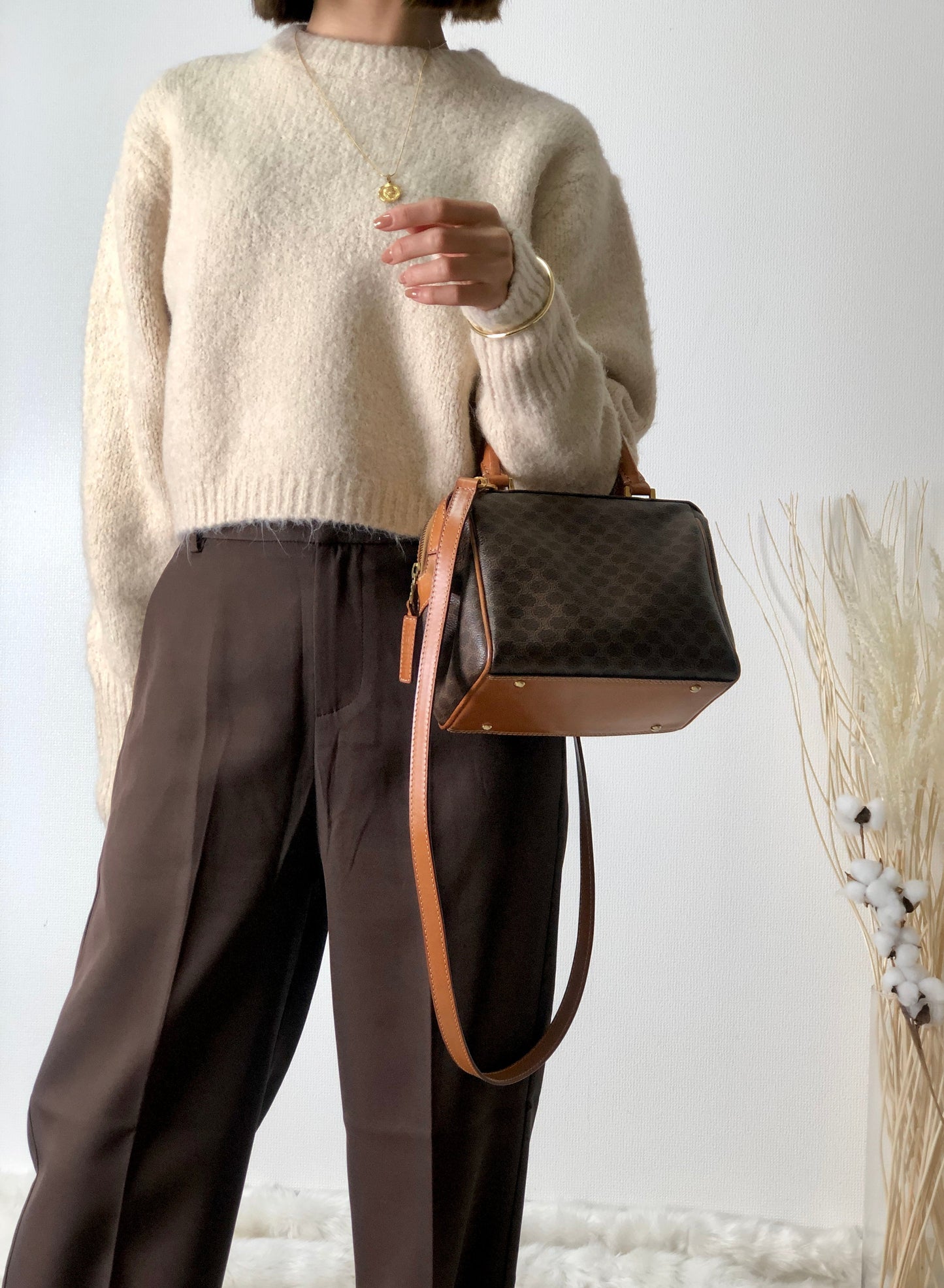 CELINE Macadam Two-way Handbag Shoulder bag Brown Vintage abjhud