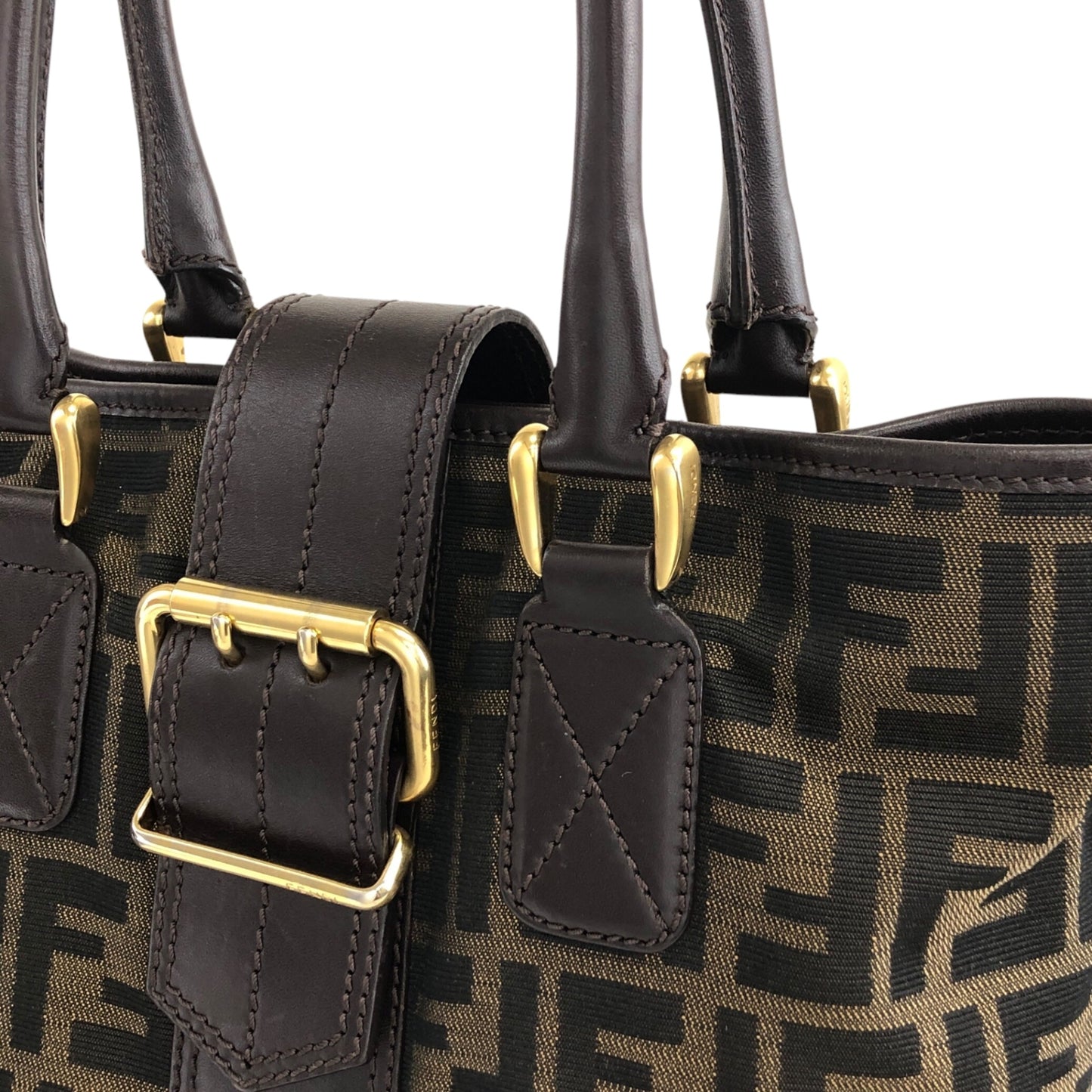 FENDI Zucca Front Buckle Totebag Brown Vintage dirw6v