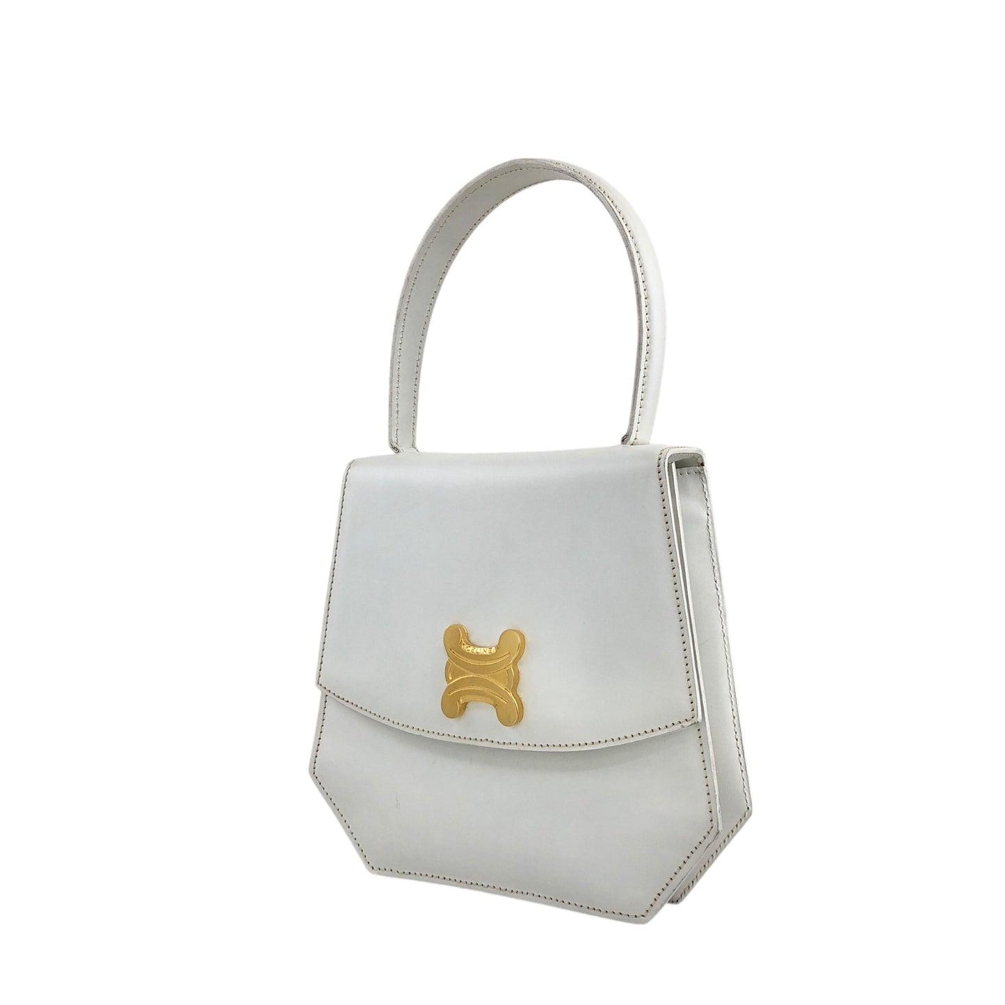 CELINE Triomphe Top Handle Handbag White Vintage 33tdem