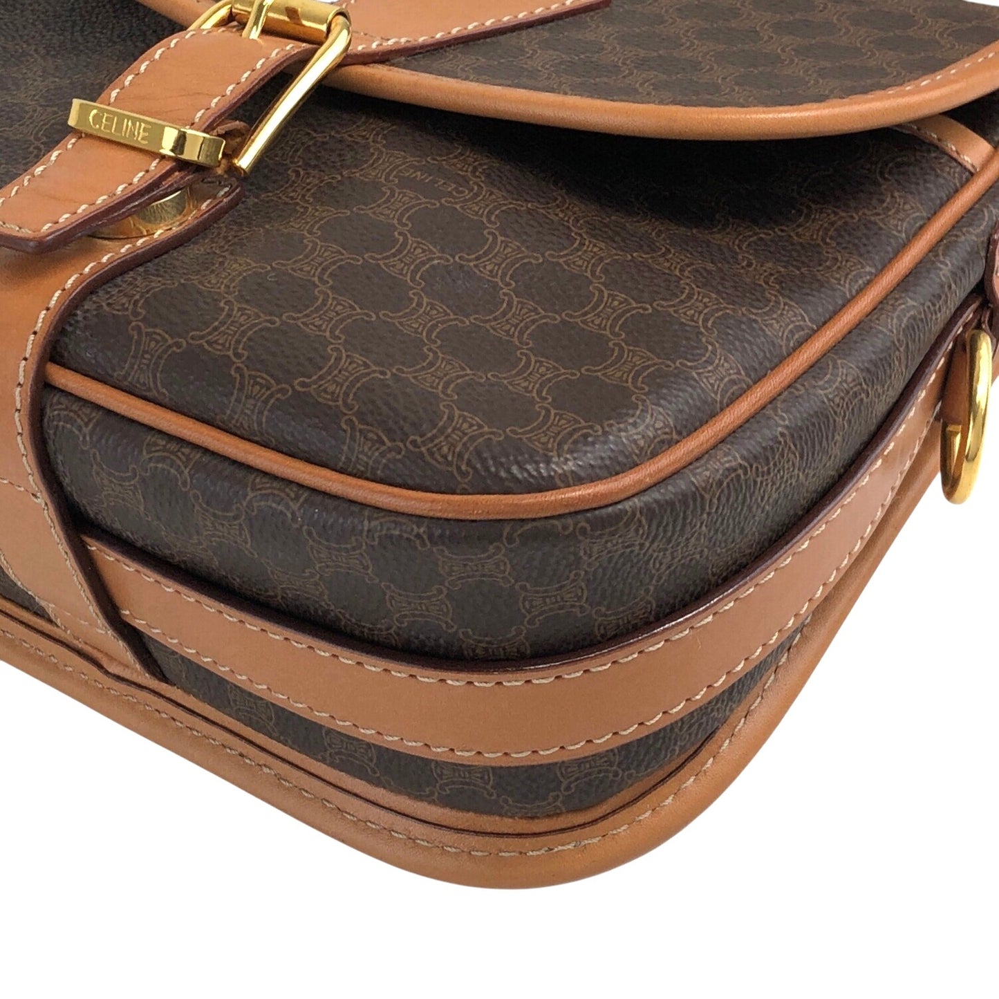 CELINE Macadam Front Buckle Shoulder bag Brown Vintage r3ukfi