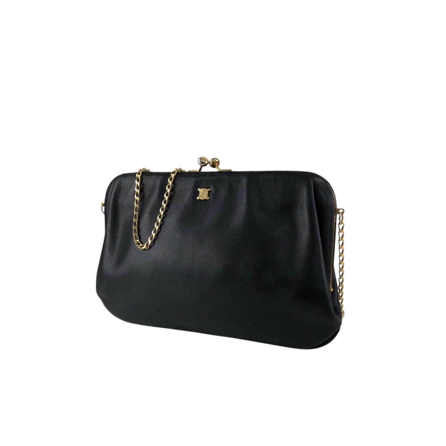 CELINE Blason Metal Clasp Chain Shoulder bag Black Vintage 5isej6