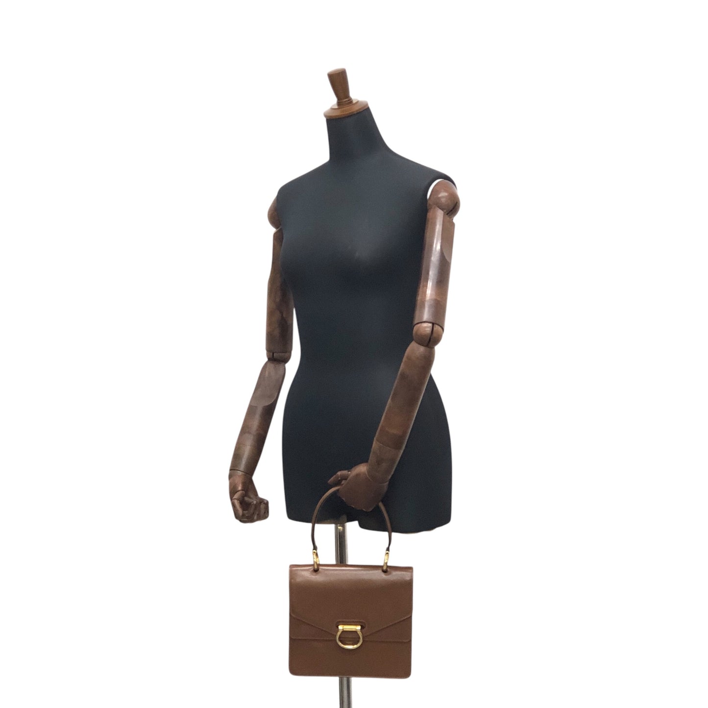CELINE Horse Bit Double Flap Handbag Brown Vintage yxn6s8