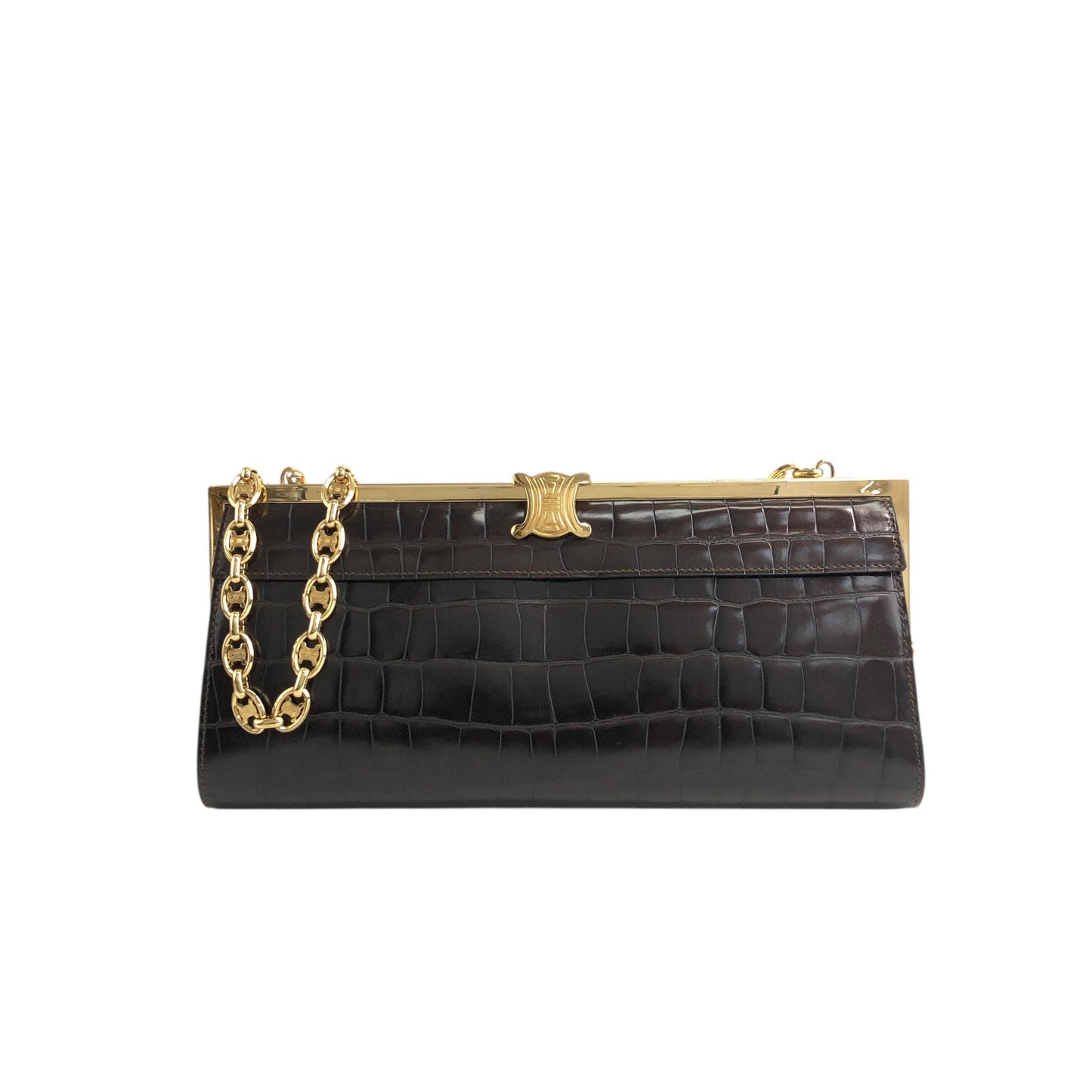 CELINE Triomphe Chain Shoulder bag Brown Vintage tedt2b