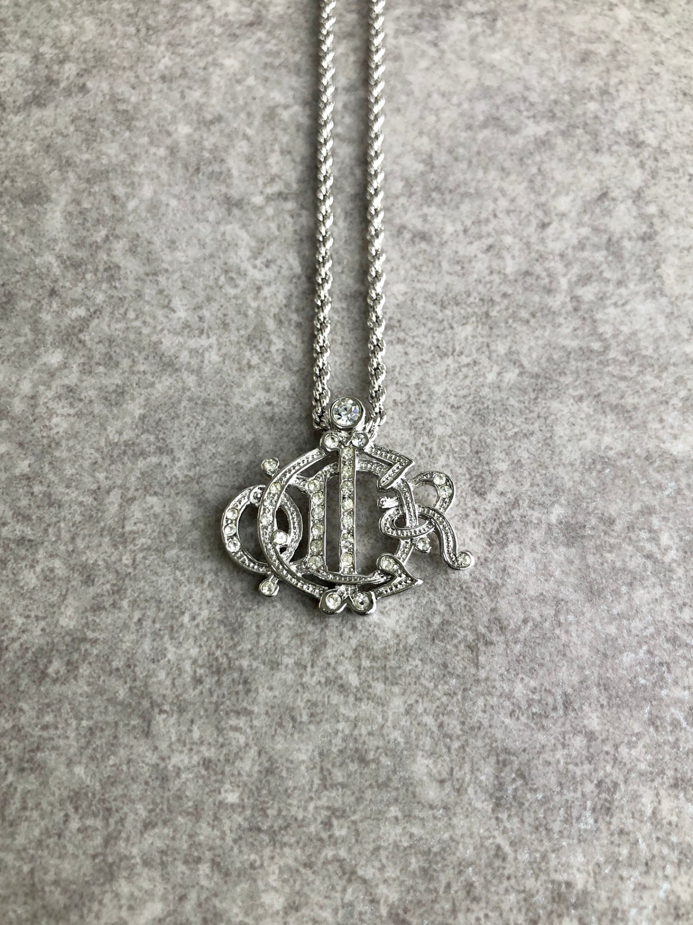 Christian Dior Emblem Necklace Silver Vintage cdz3bm