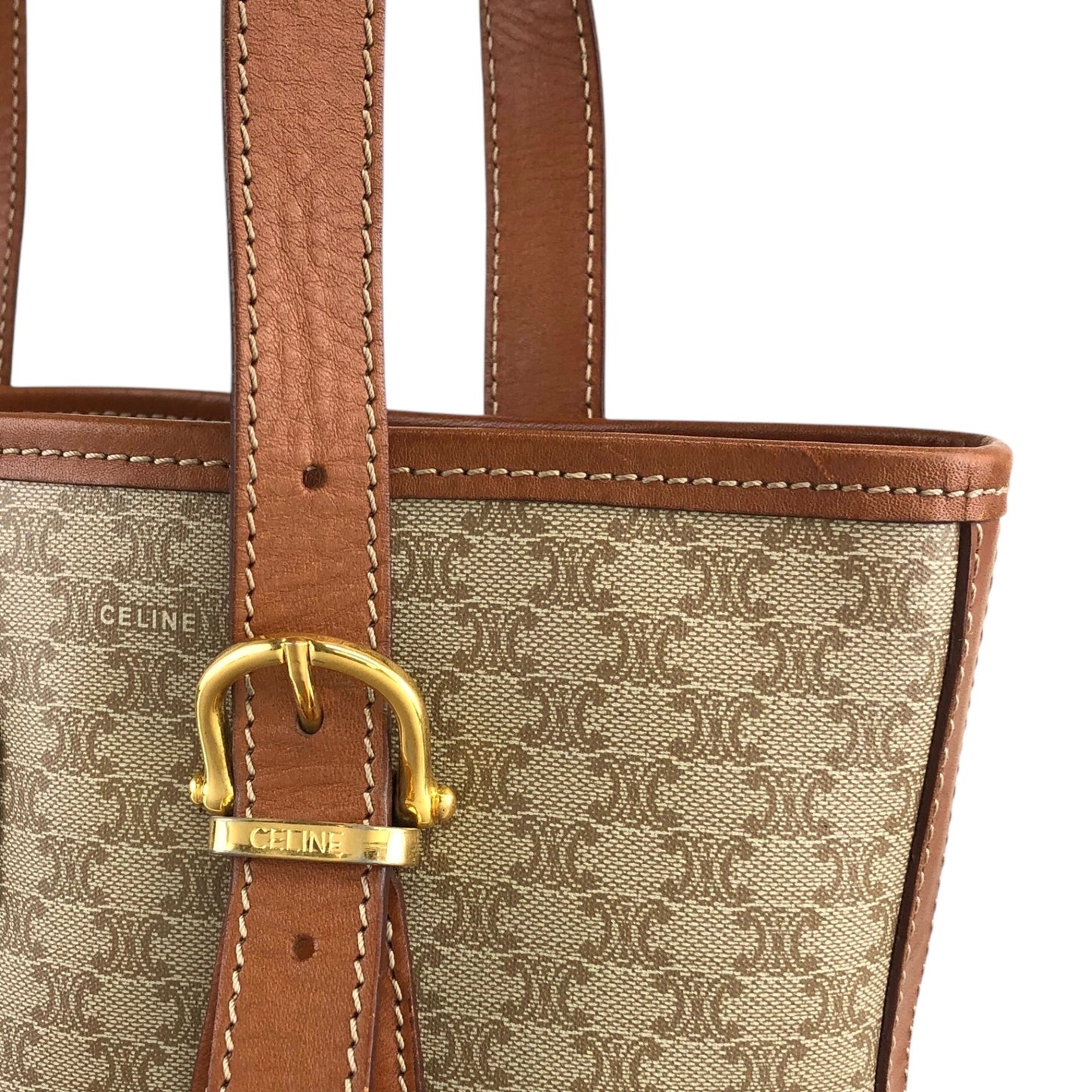 CELINE Macadam Blason Handbag Totebag Beige Vintage dvaj7z